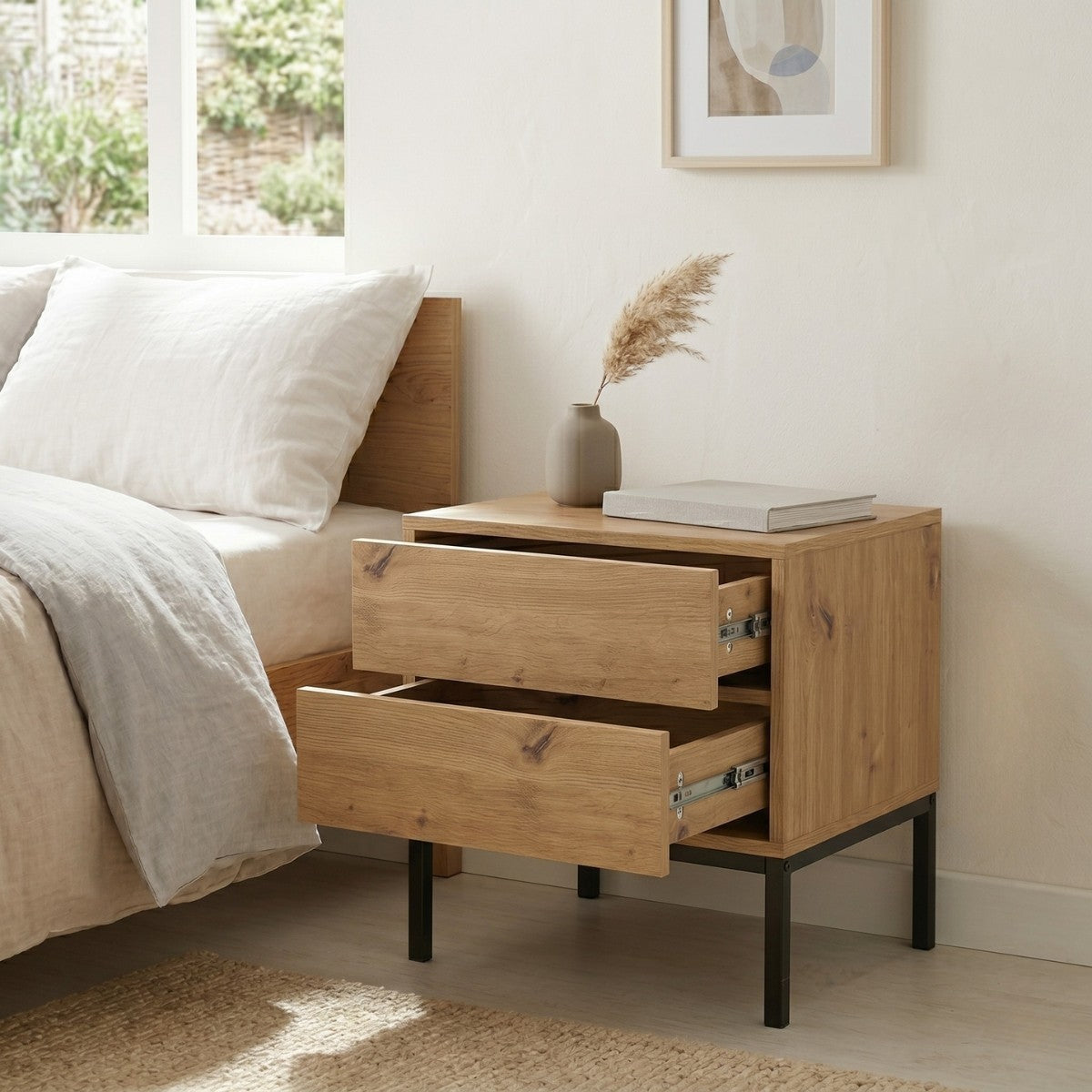 Lenny - 2 Drawer Bedside Table - Oak