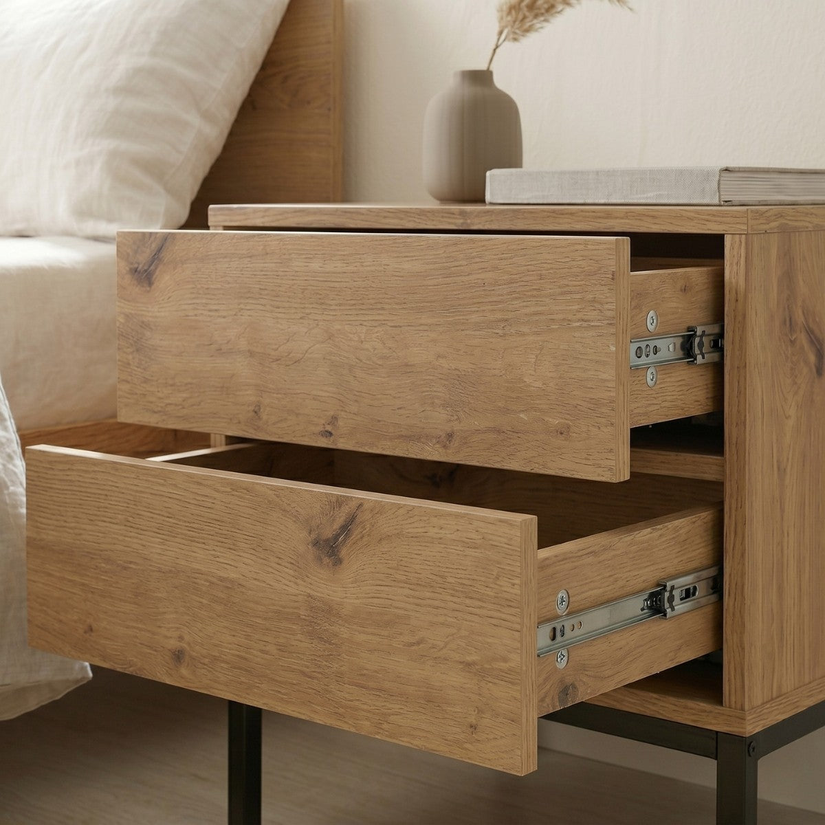 Lenny - 2 Drawer Bedside Table - Oak