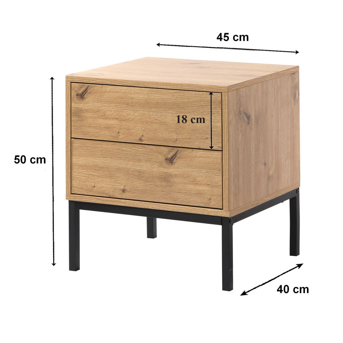 Lenny - 2 Drawer Bedside Table - Oak