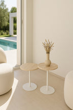 Mueble auxiliar Bari de metal blanco con tapa de travertino - Beige