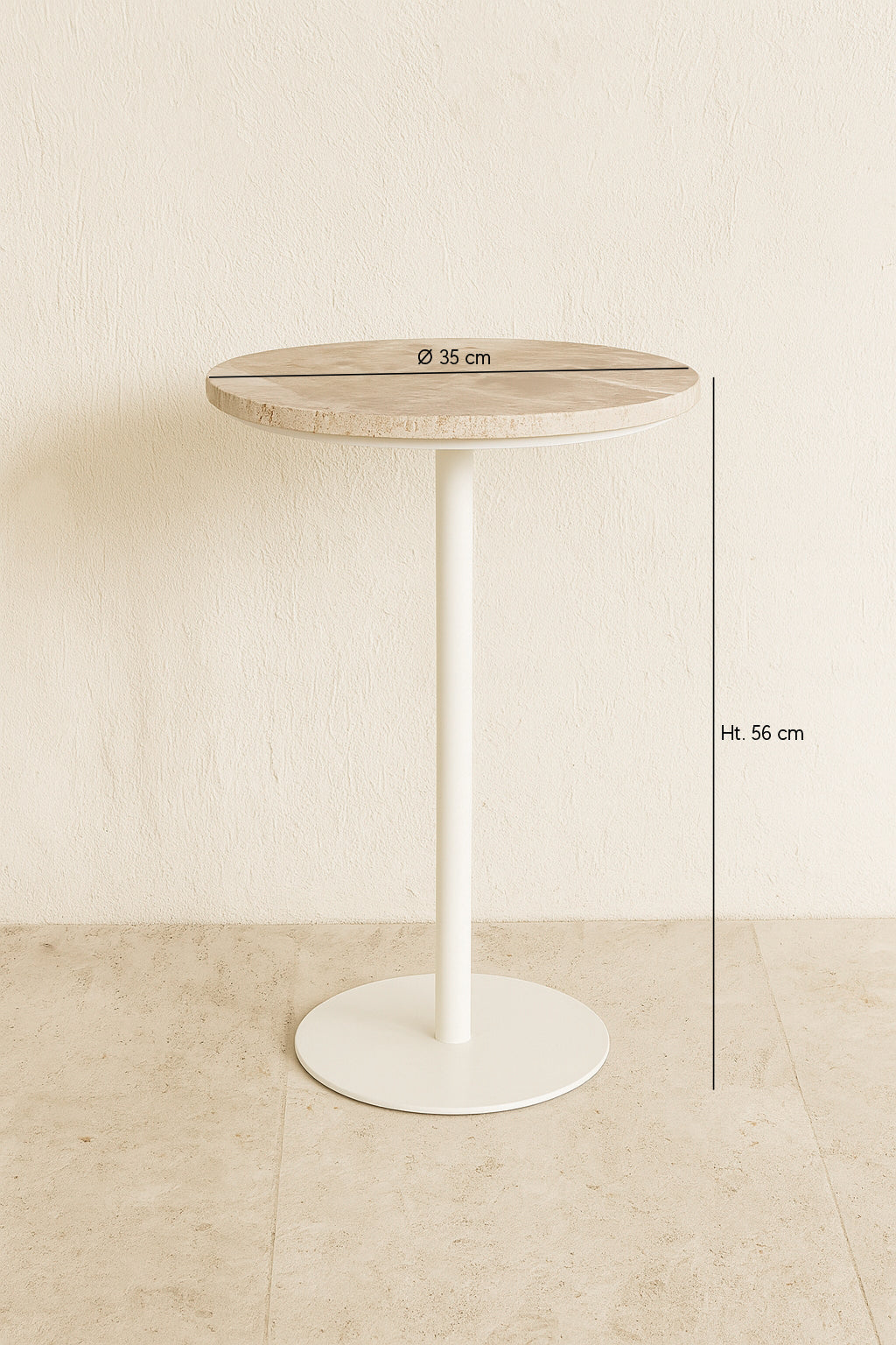 Bari Side Cabinet In White Metal With Travertine Top - Beige