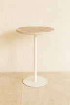 Bari Side Cabinet In White Metal With Travertine Top - Beige