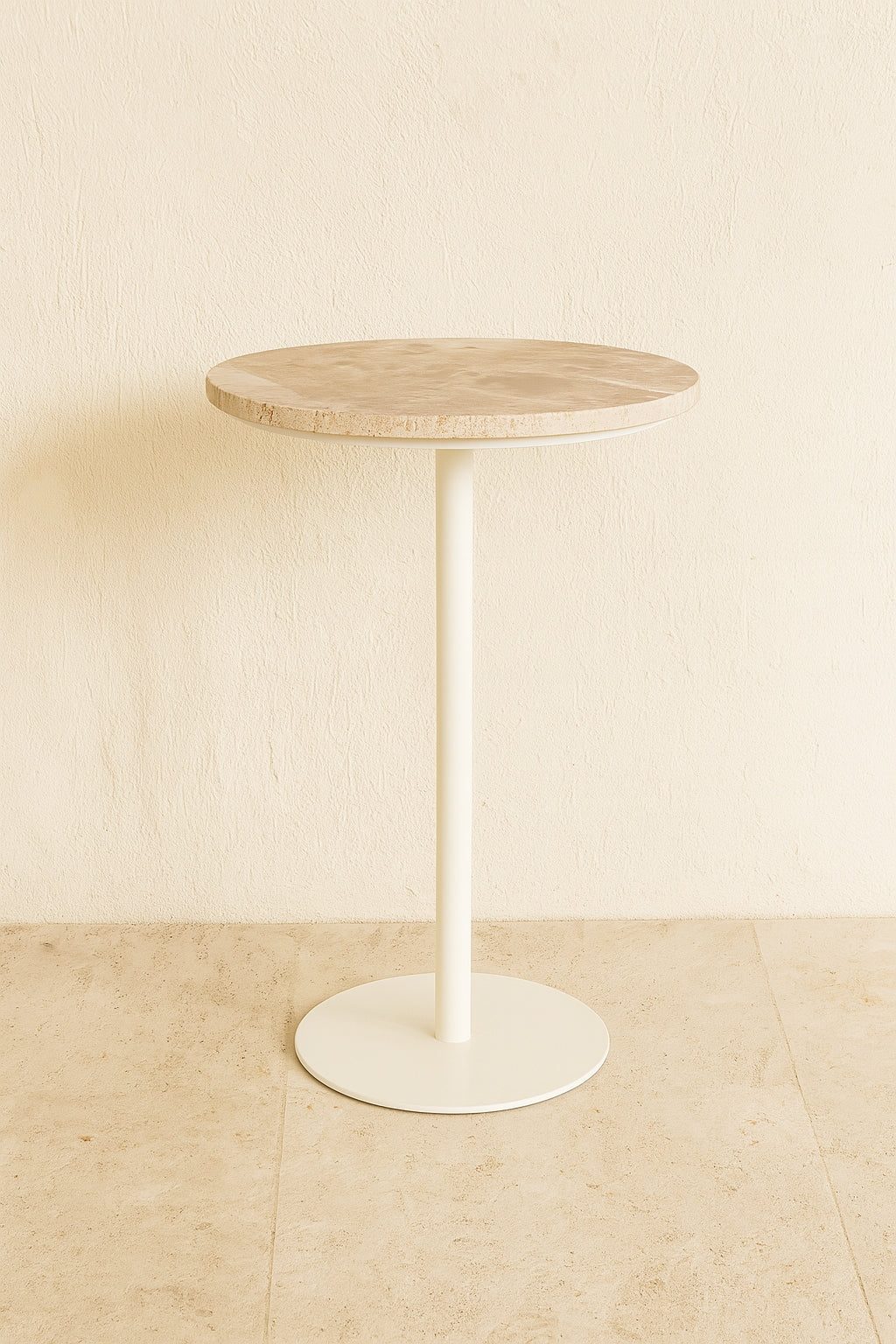 Bari Side Cabinet In White Metal With Travertine Top - Beige