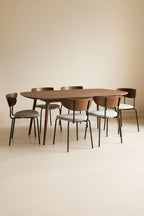 Mesa De Madera De Nogal Y 6 Sillas Riva - Pana Crudo