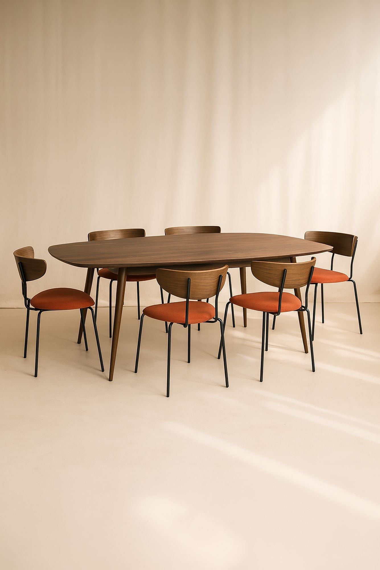 Metal - Conjunto Mesa Rectángulo + 6 Sillas - Pana/Metal/Madera - Terrac