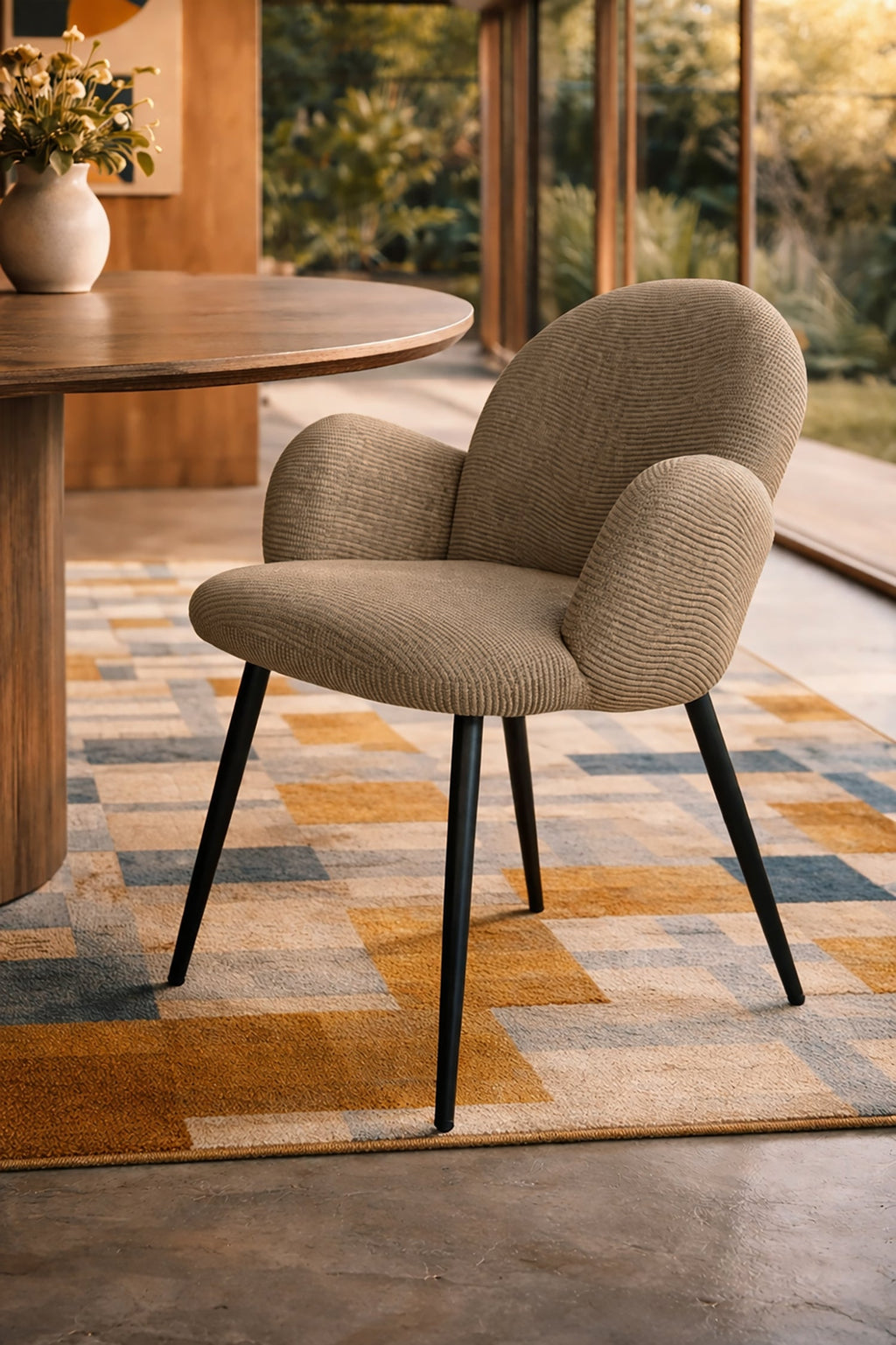 Sierra Extendable Table And 6 Ginette Chairs Set - Walnut Wood