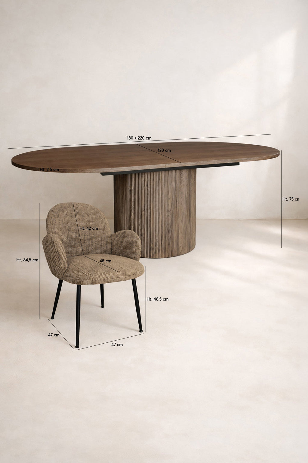 Sierra Extendable Table And 6 Ginette Chairs Set - Walnut Wood