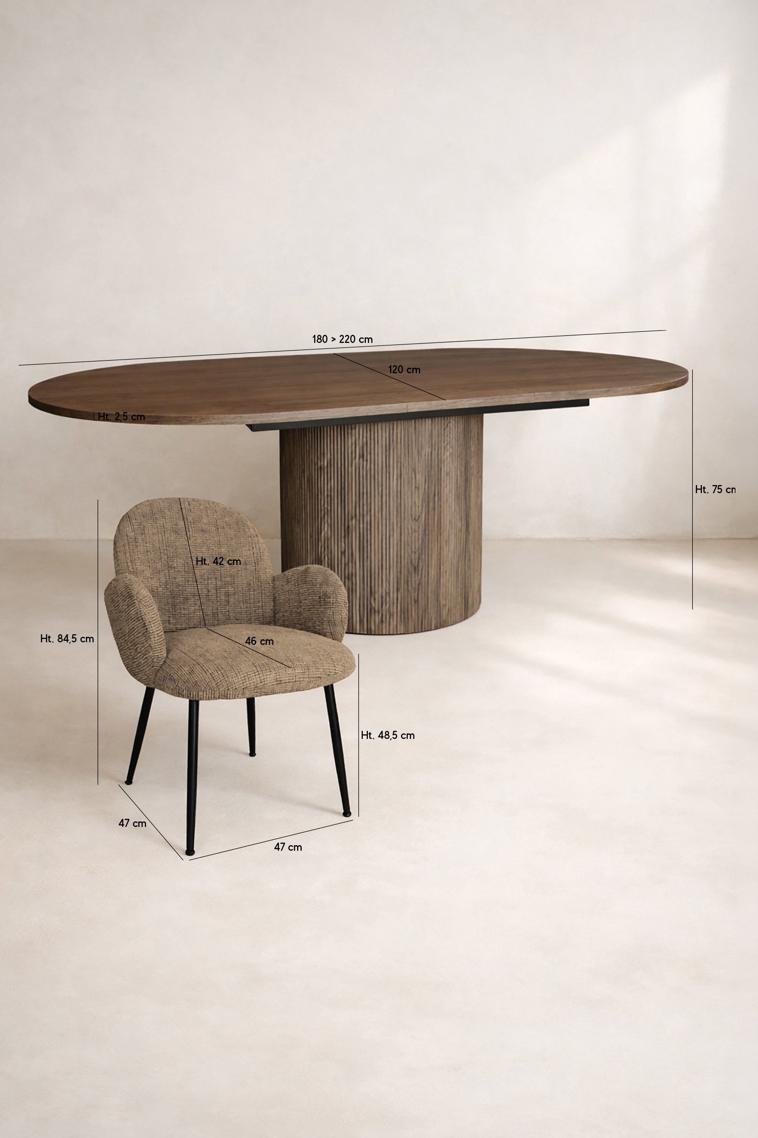Sierra Extendable Table And 6 Ginette Chairs Set - Walnut Wood