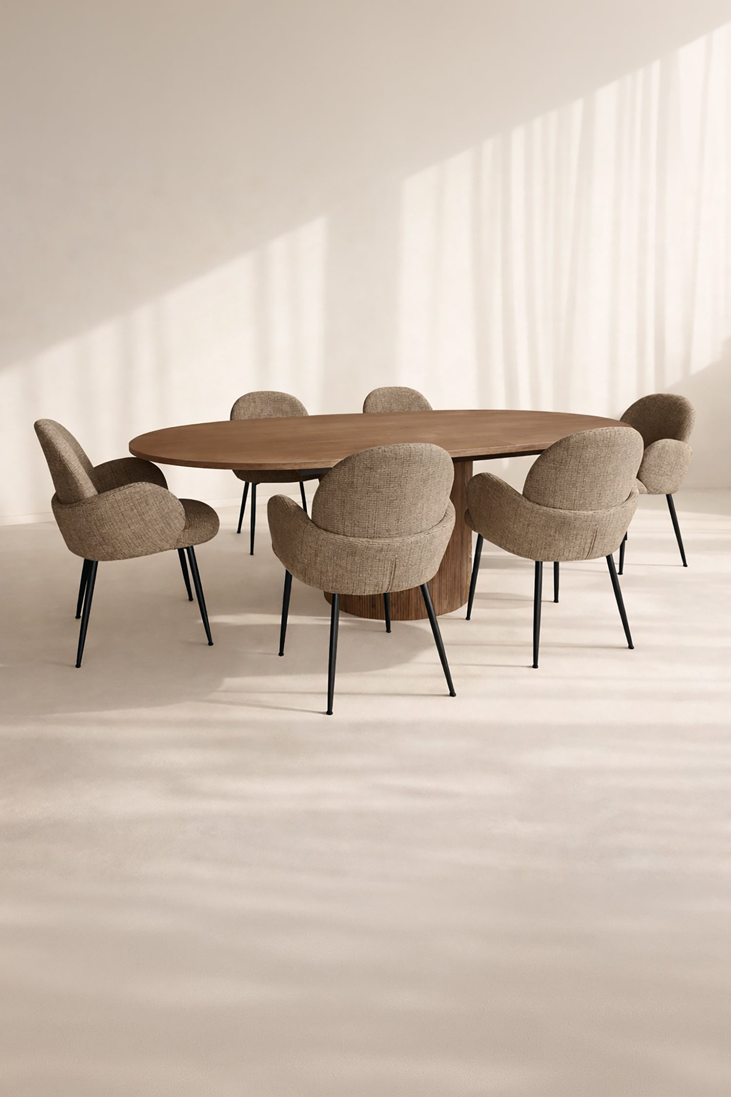 Sierra Extendable Table And 6 Ginette Chairs Set - Walnut Wood