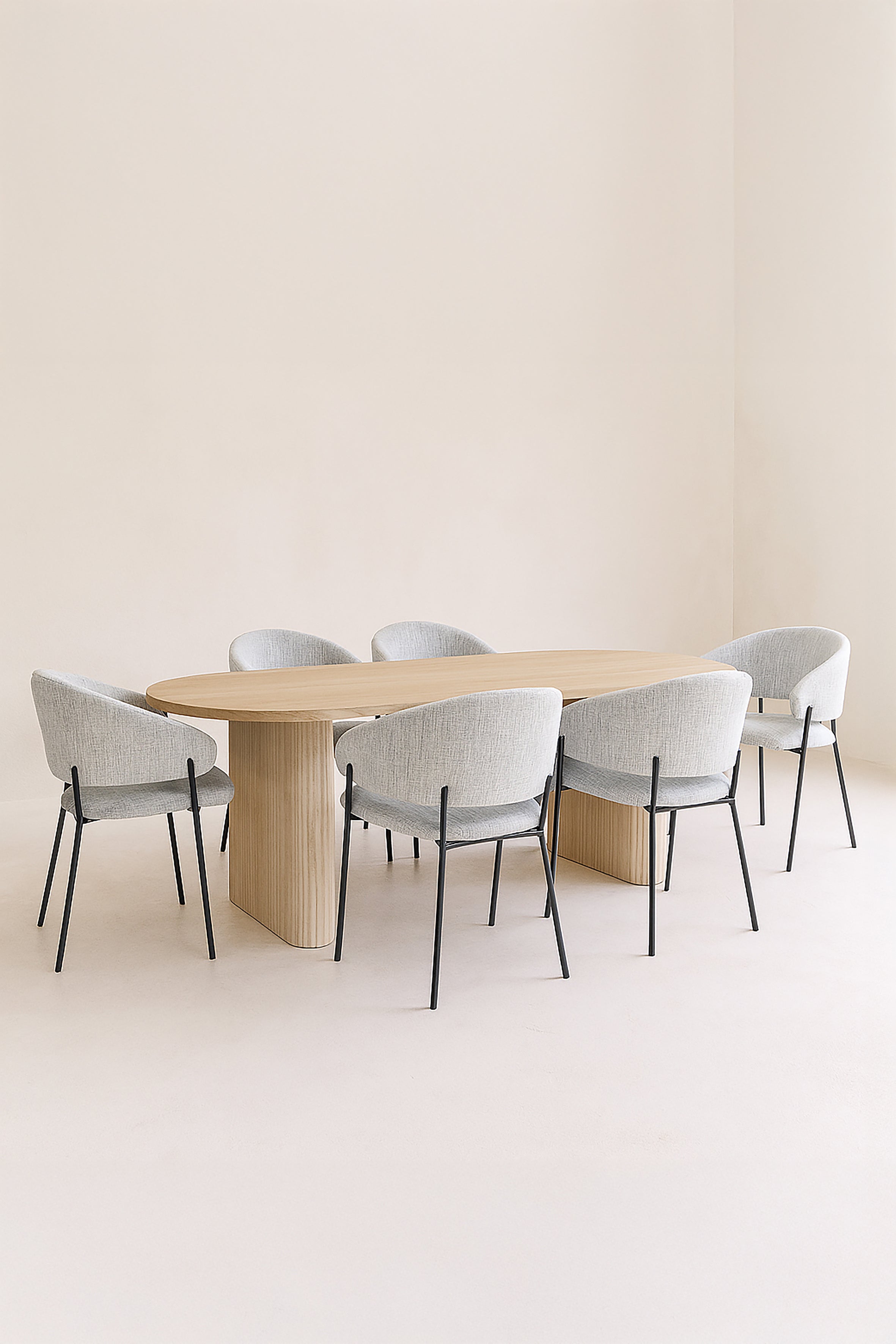 Quito - Juego De Mesa 220Cm - Tela Tweed/Imitación Madera - Latte/Natural