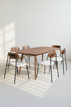 Callao Set - Walnut Wood Table + 6 Ecru Teddy Chairs