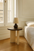 Mueble auxiliar redondo en color ámbar - Efecto travertino natural y nogal