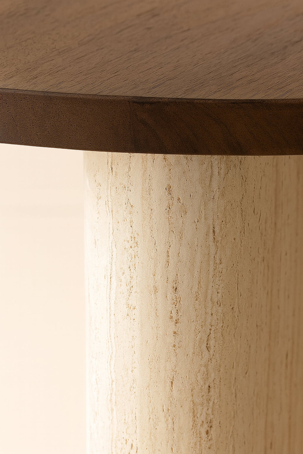 Mueble auxiliar redondo en color ámbar - Efecto travertino natural y nogal