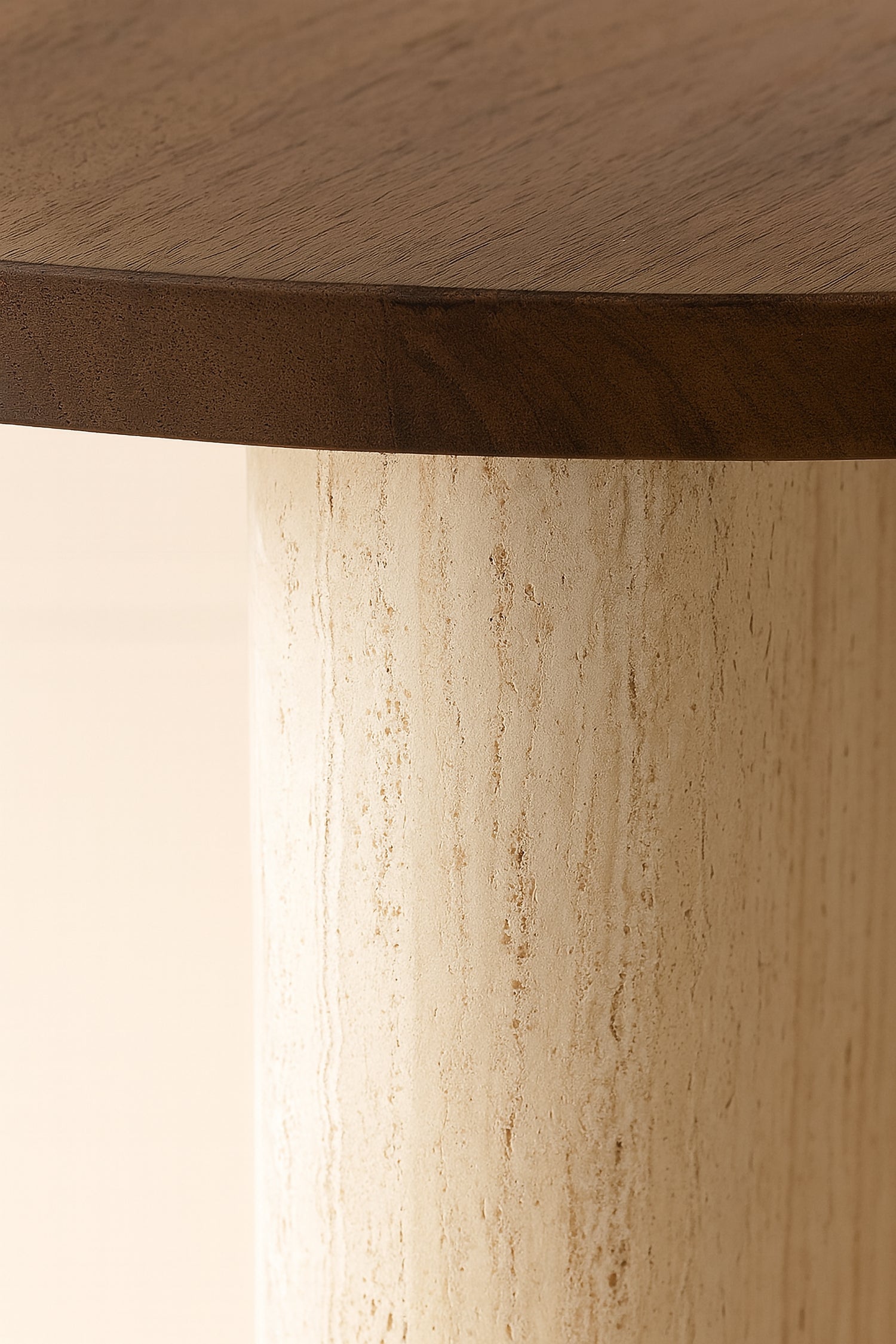 Mueble auxiliar redondo en color ámbar - Efecto travertino natural y nogal