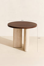 Mueble auxiliar redondo en color ámbar - Efecto travertino natural y nogal