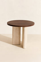 Mueble auxiliar redondo en color ámbar - Efecto travertino natural y nogal