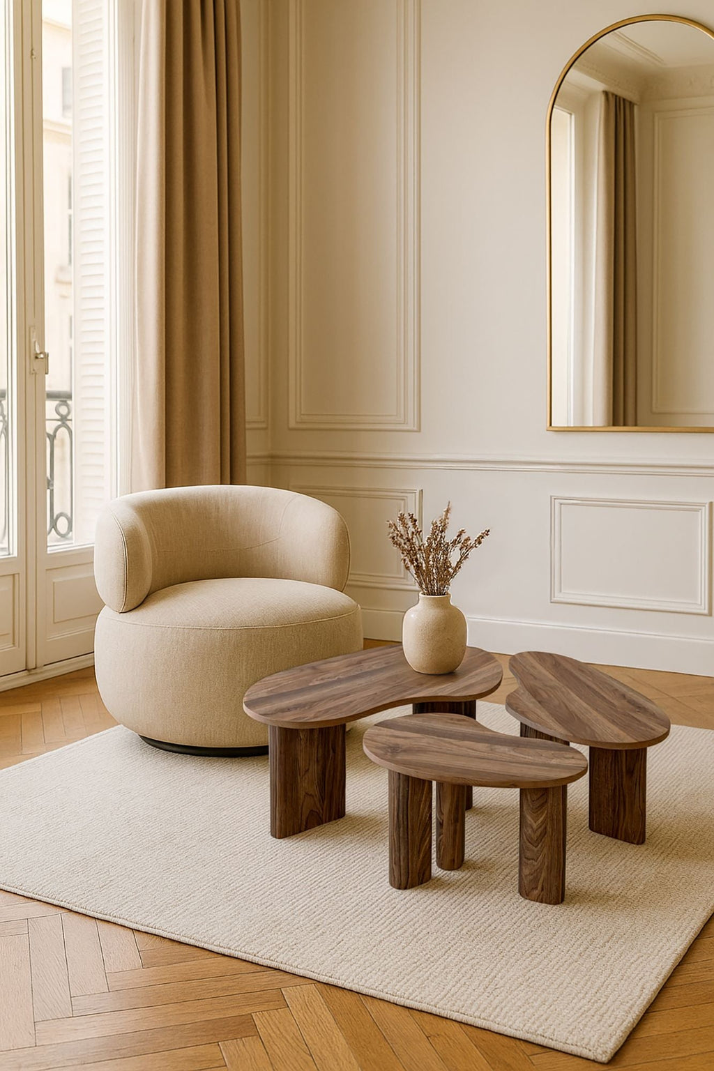 Set of 3 Charlie Coffee Tables - Walnut Color With 3 Legs