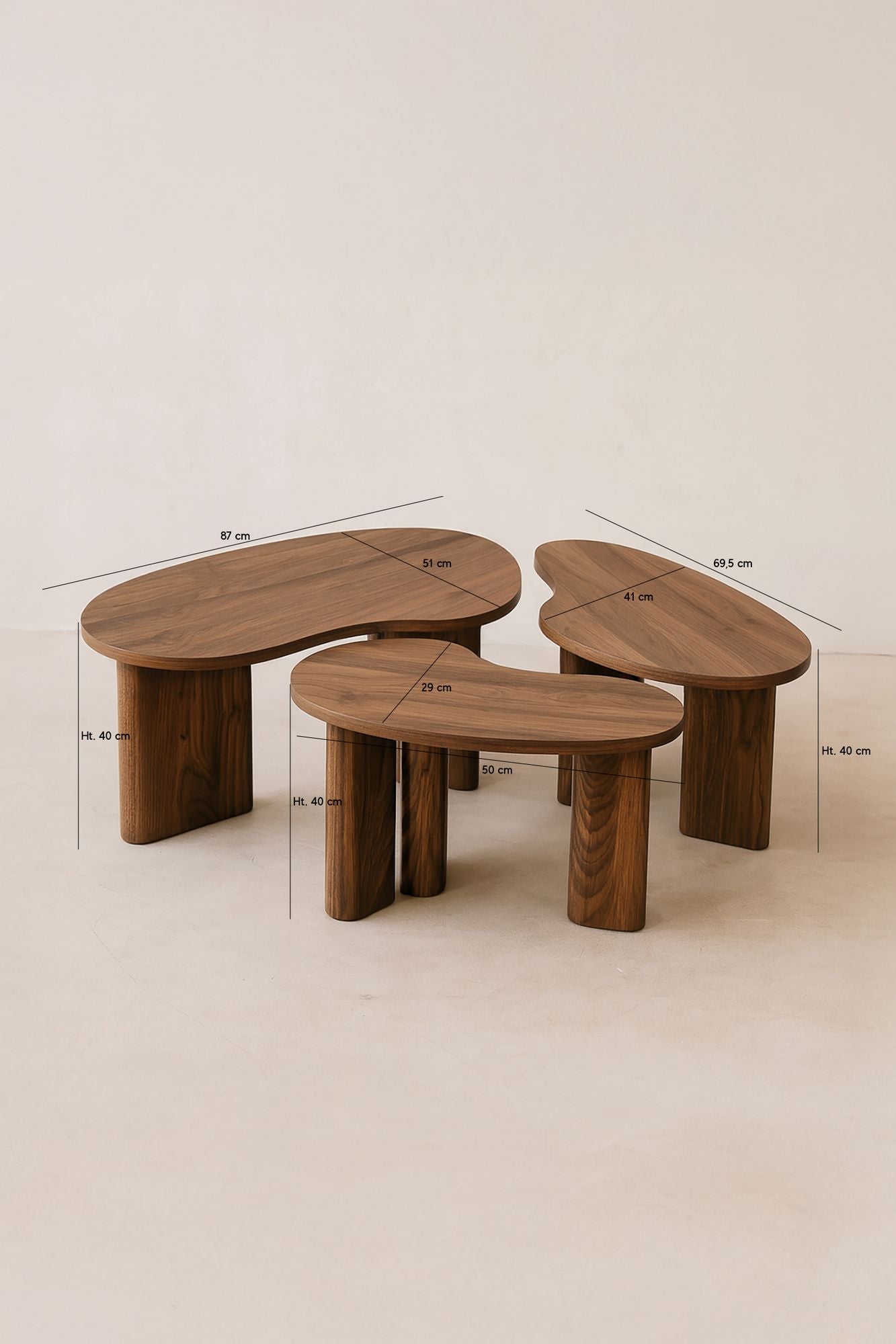 Set of 3 Charlie Coffee Tables - Walnut Color With 3 Legs
