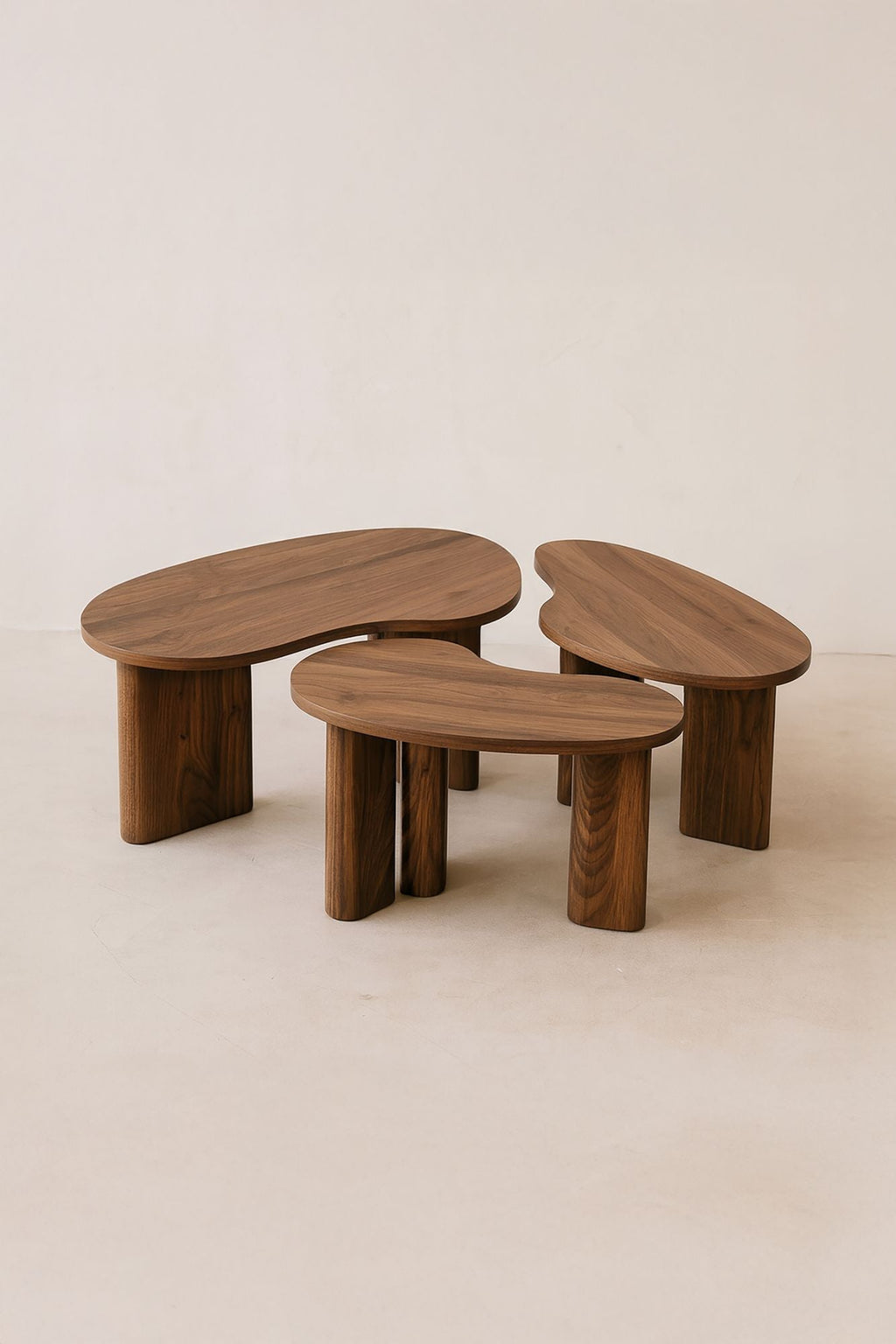 Set of 3 Charlie Coffee Tables - Walnut Color With 3 Legs