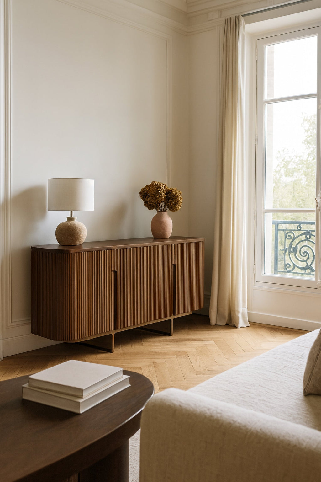 Selma Sideboard - Walnut Wood Effect With Gold Metal Legs