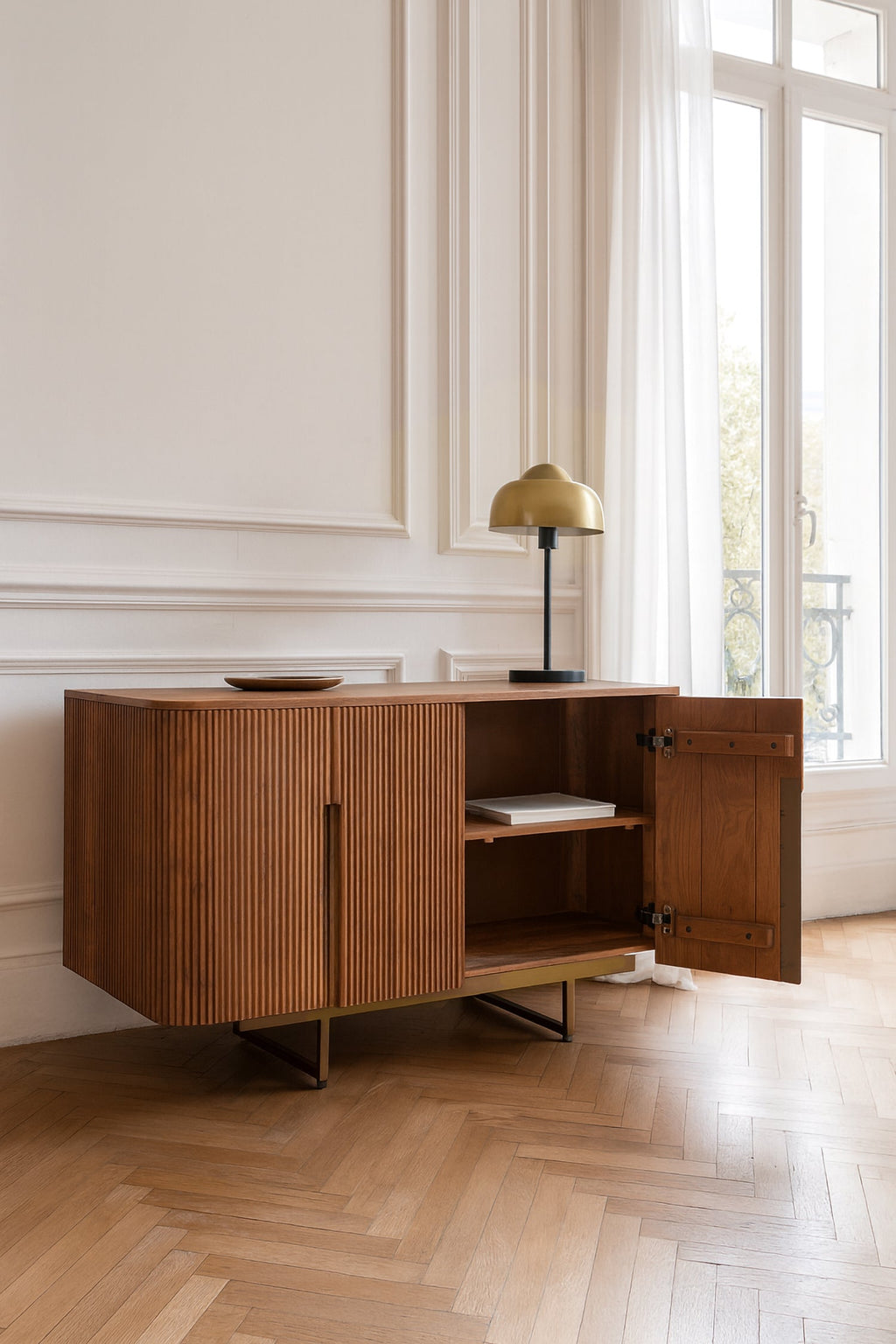 Selma Sideboard - Walnut Wood Effect With Gold Metal Legs