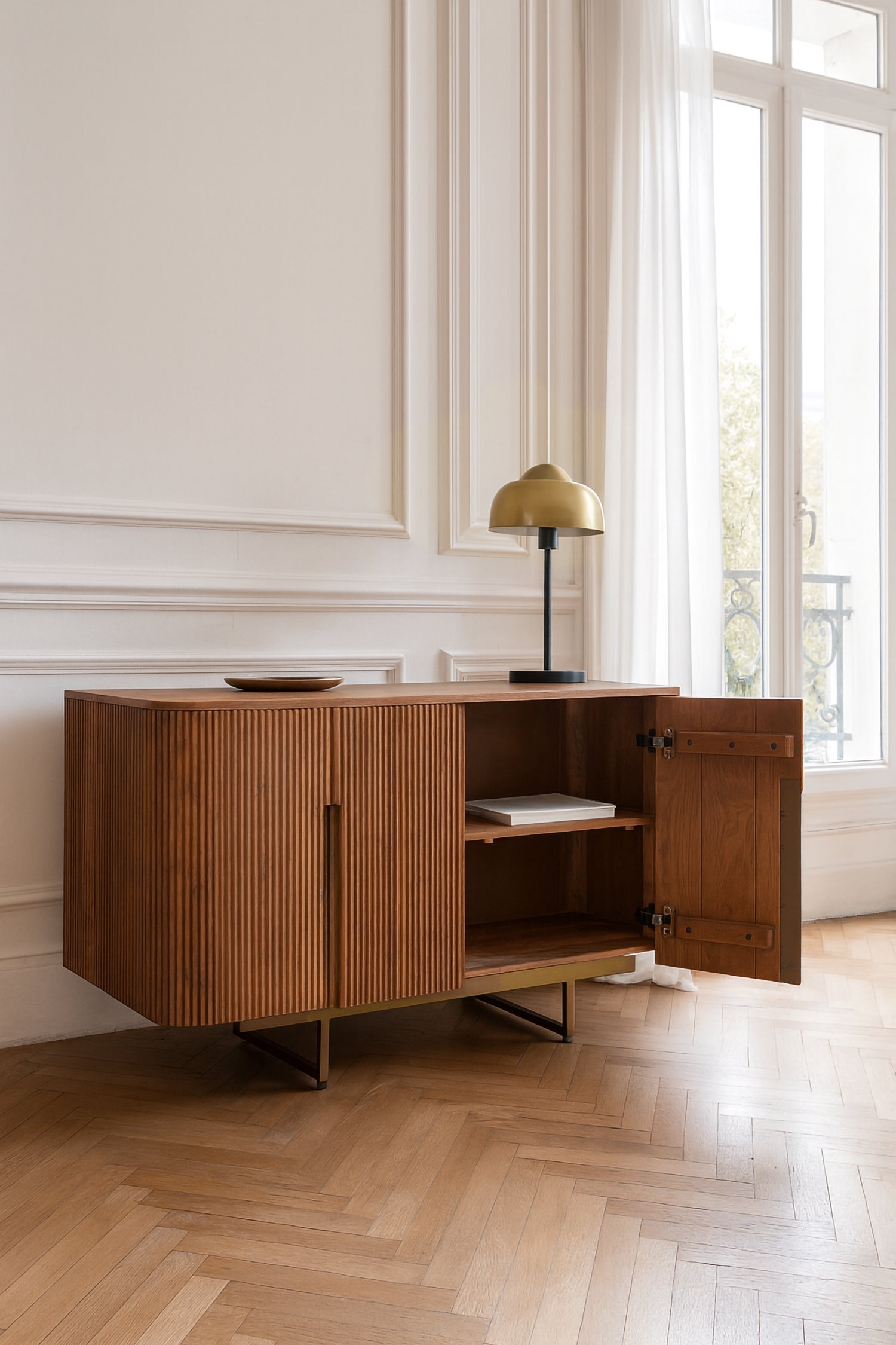 Selma Sideboard - Walnut Wood Effect With Gold Metal Legs