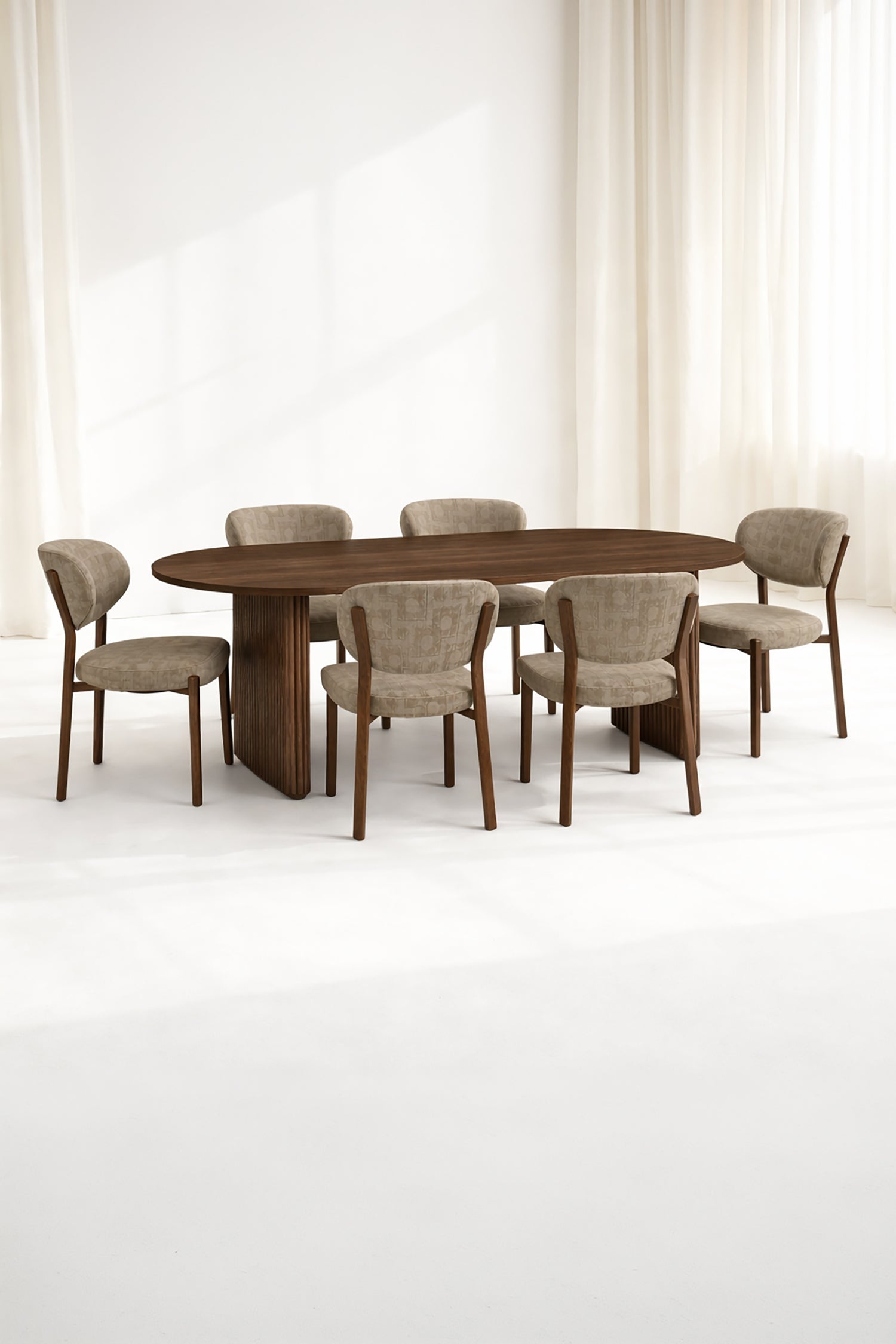 Suzie - Ensemble Table + 6 Chaises - Tissu/Mdf - Taupe
