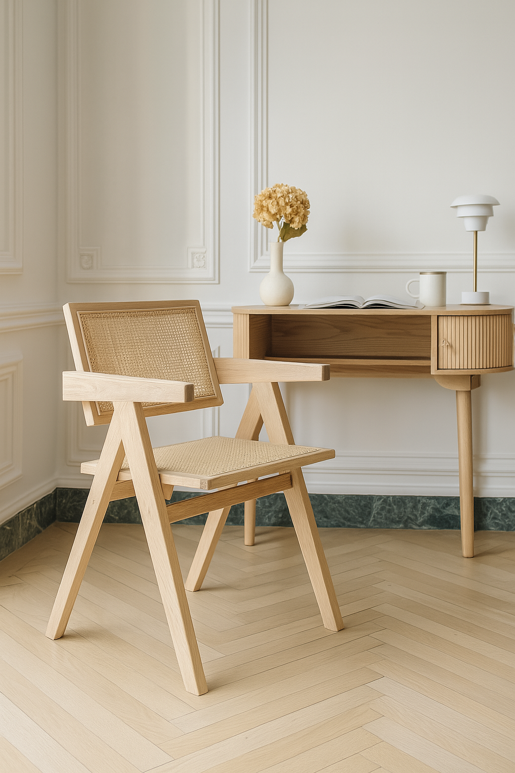 Hector - Office Armchair - Pine Wood/Rattan