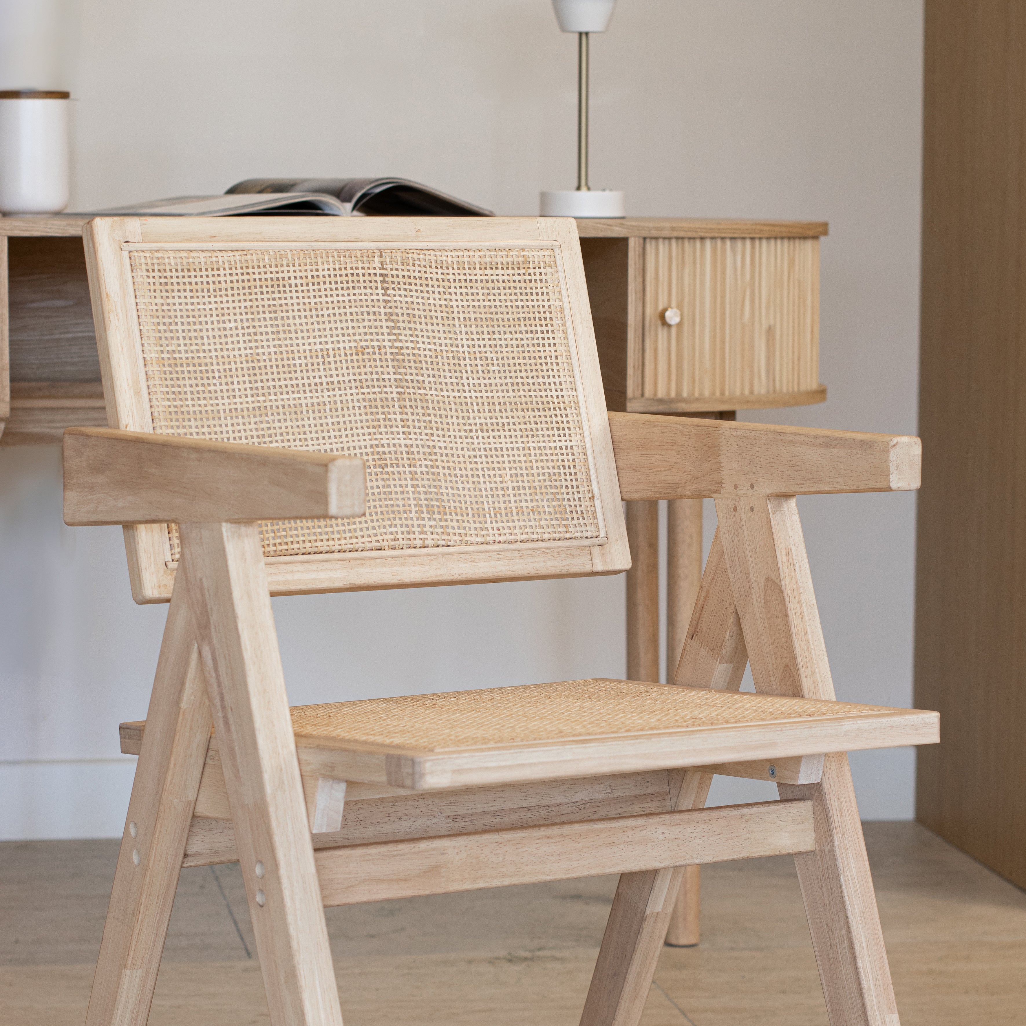 Hector - Office Armchair - Pine Wood/Rattan