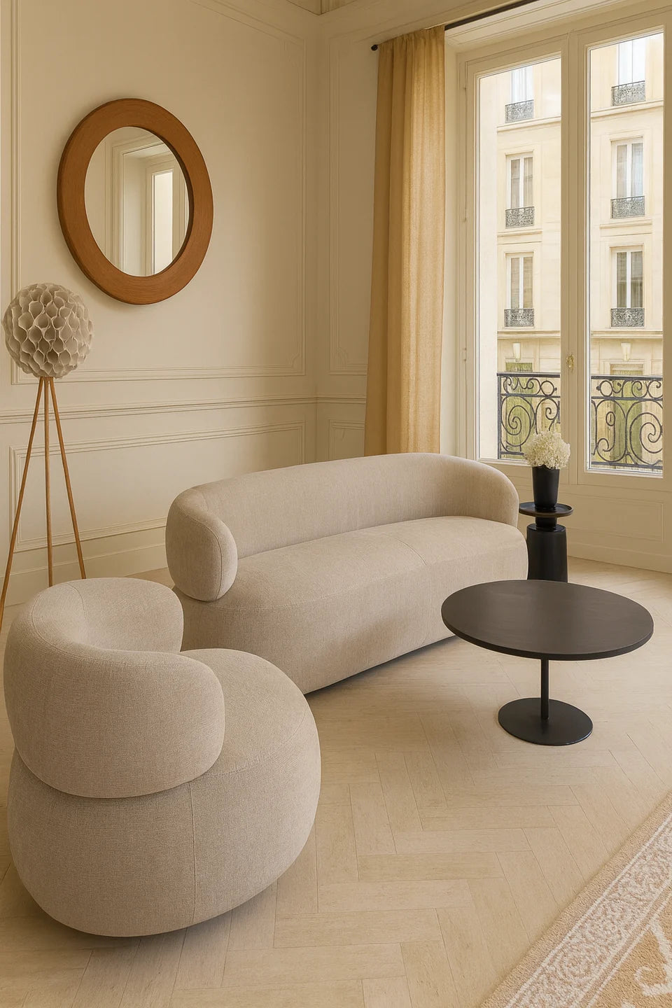 Glove Swivel Armchair In Textured Velvet - Beige