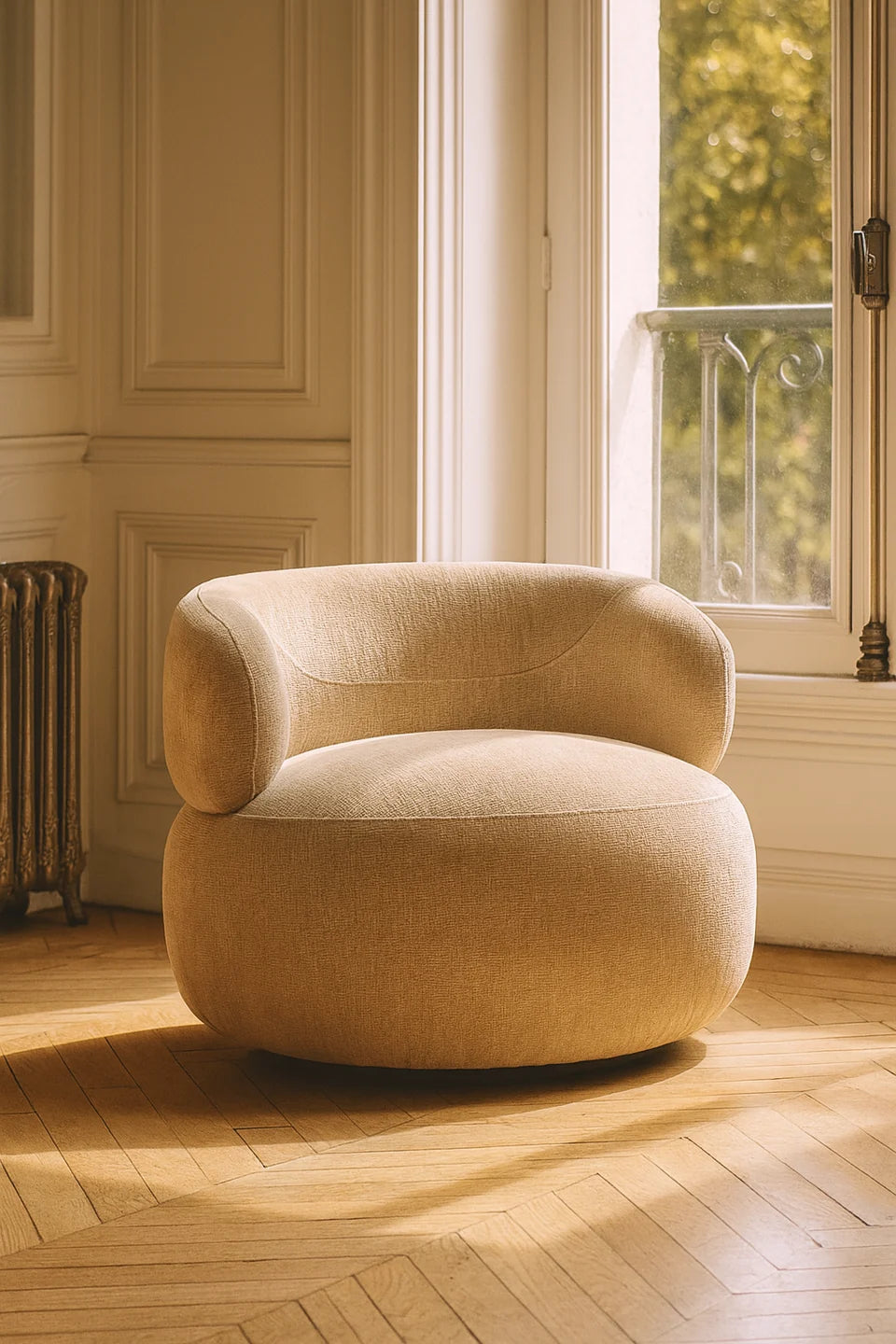 Glove Swivel Armchair In Textured Velvet - Beige