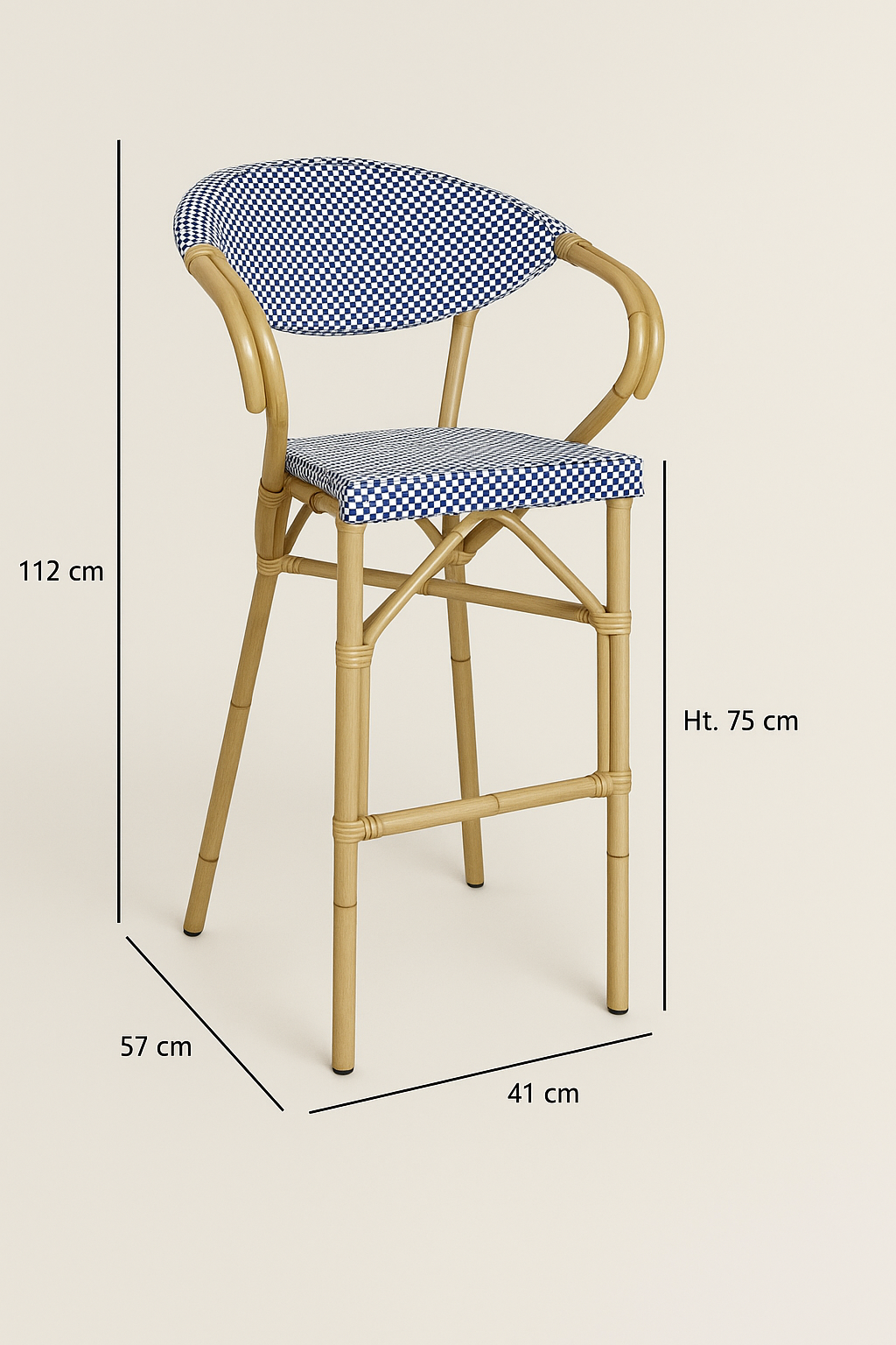 Amalfi - Set of 2 Faut Bar - Rattan/Aluminum/Textilene Look - Blue
