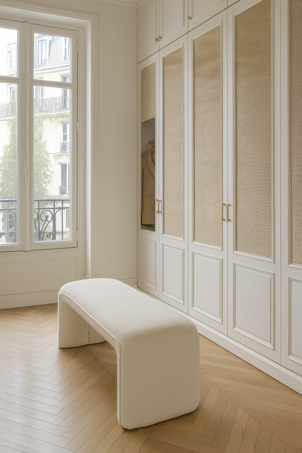 Malo Bench - Bouclette Fabric - Ecru