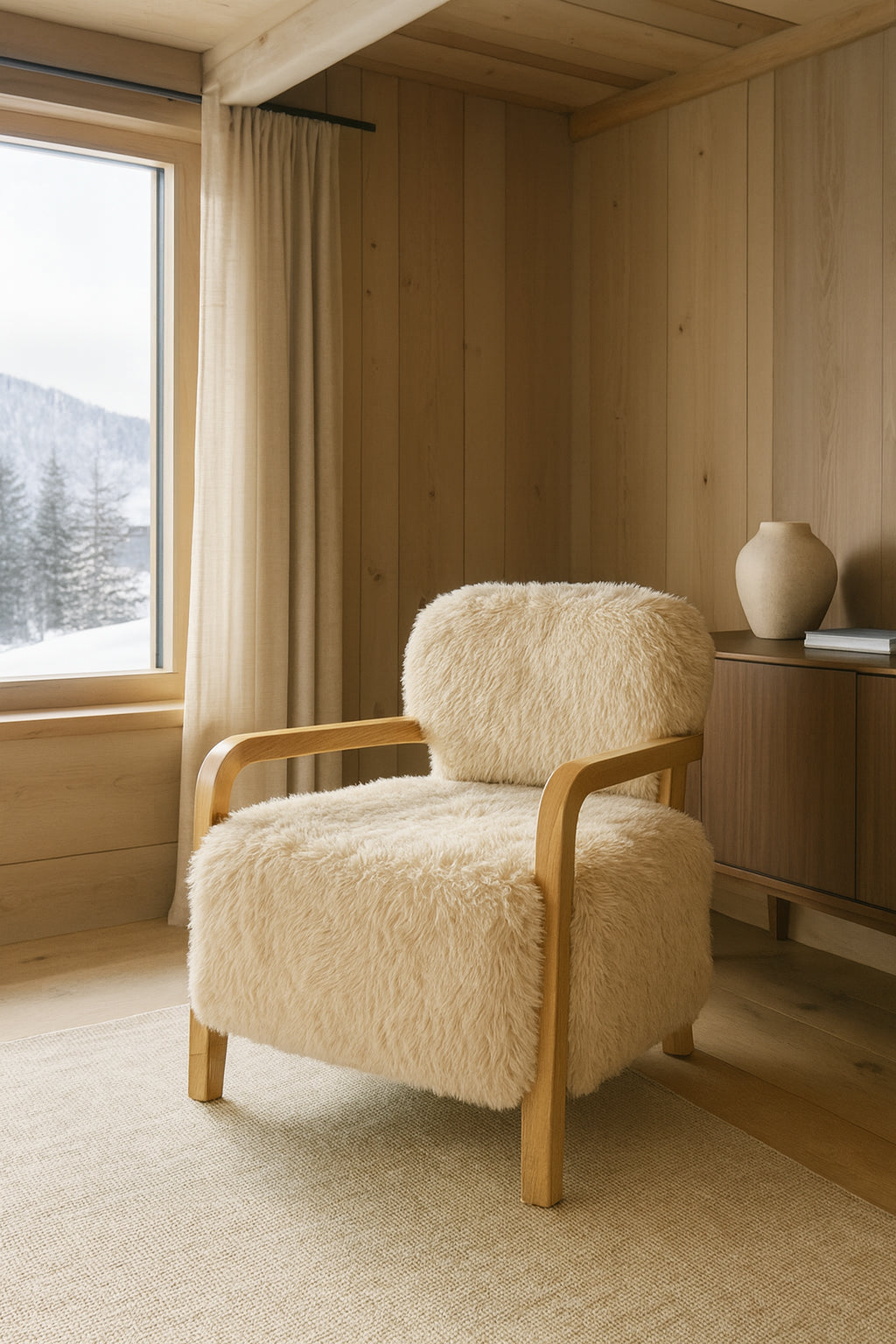 Beige Fur Effect Yak Armchair