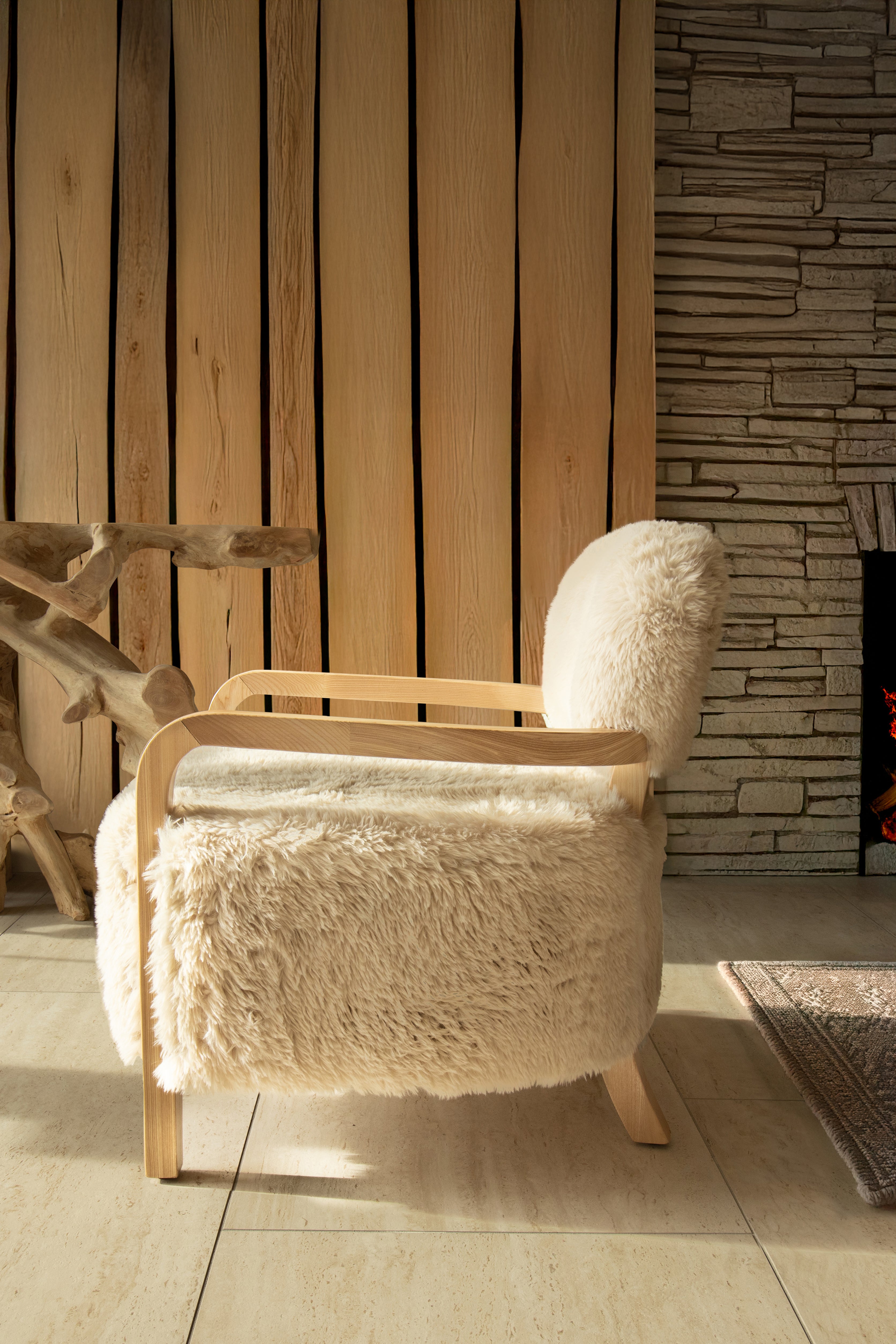 Beige Fur Effect Yak Armchair