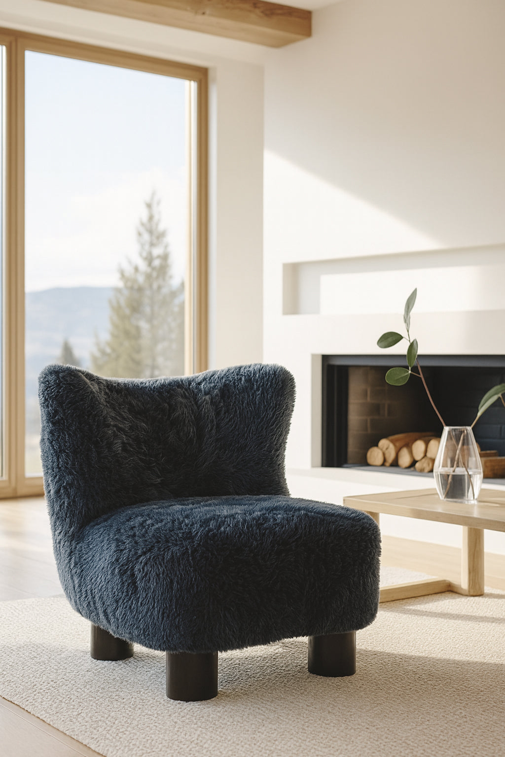 Artic Armchair In Blue Synthetic Fur