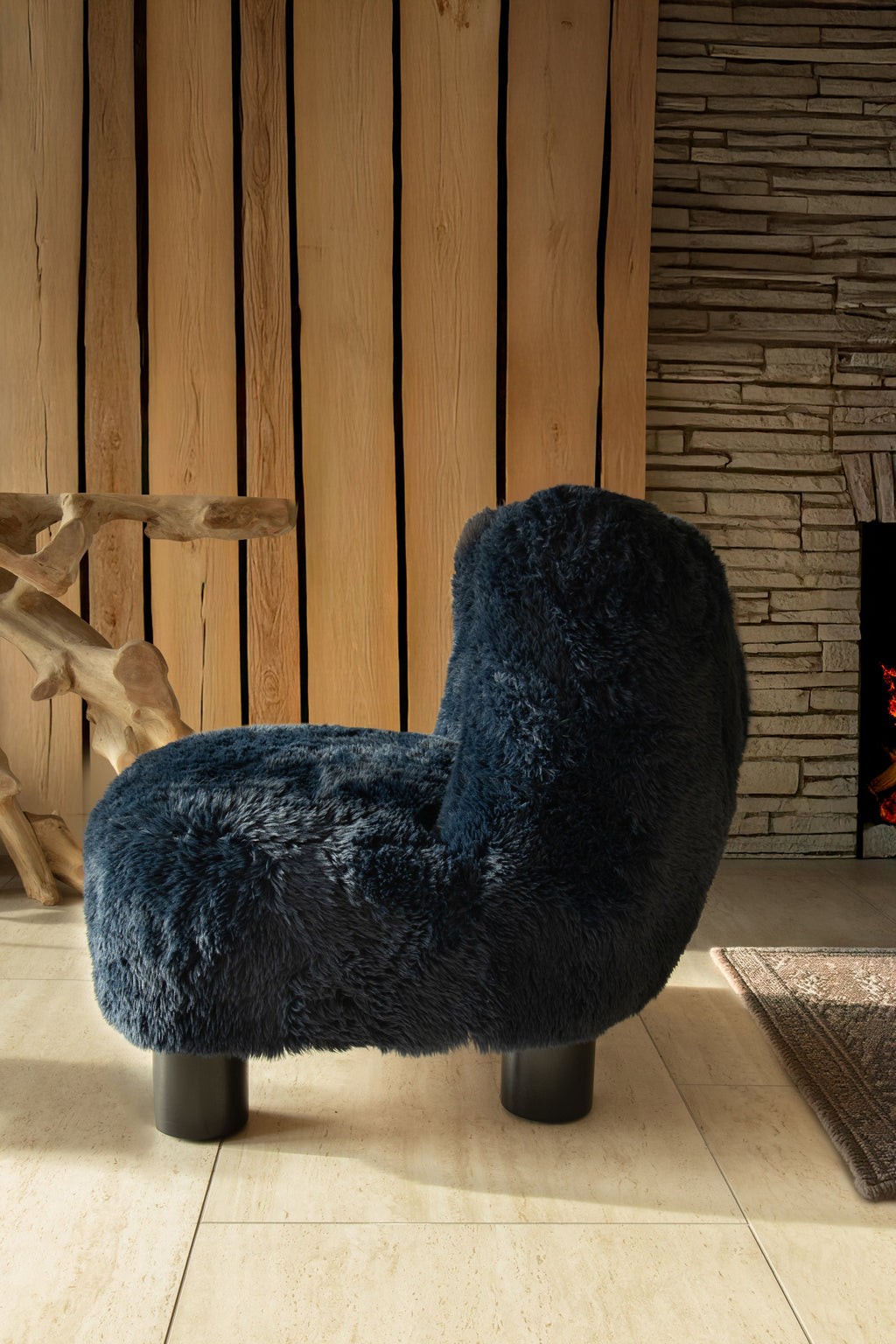 Artic Armchair In Blue Synthetic Fur