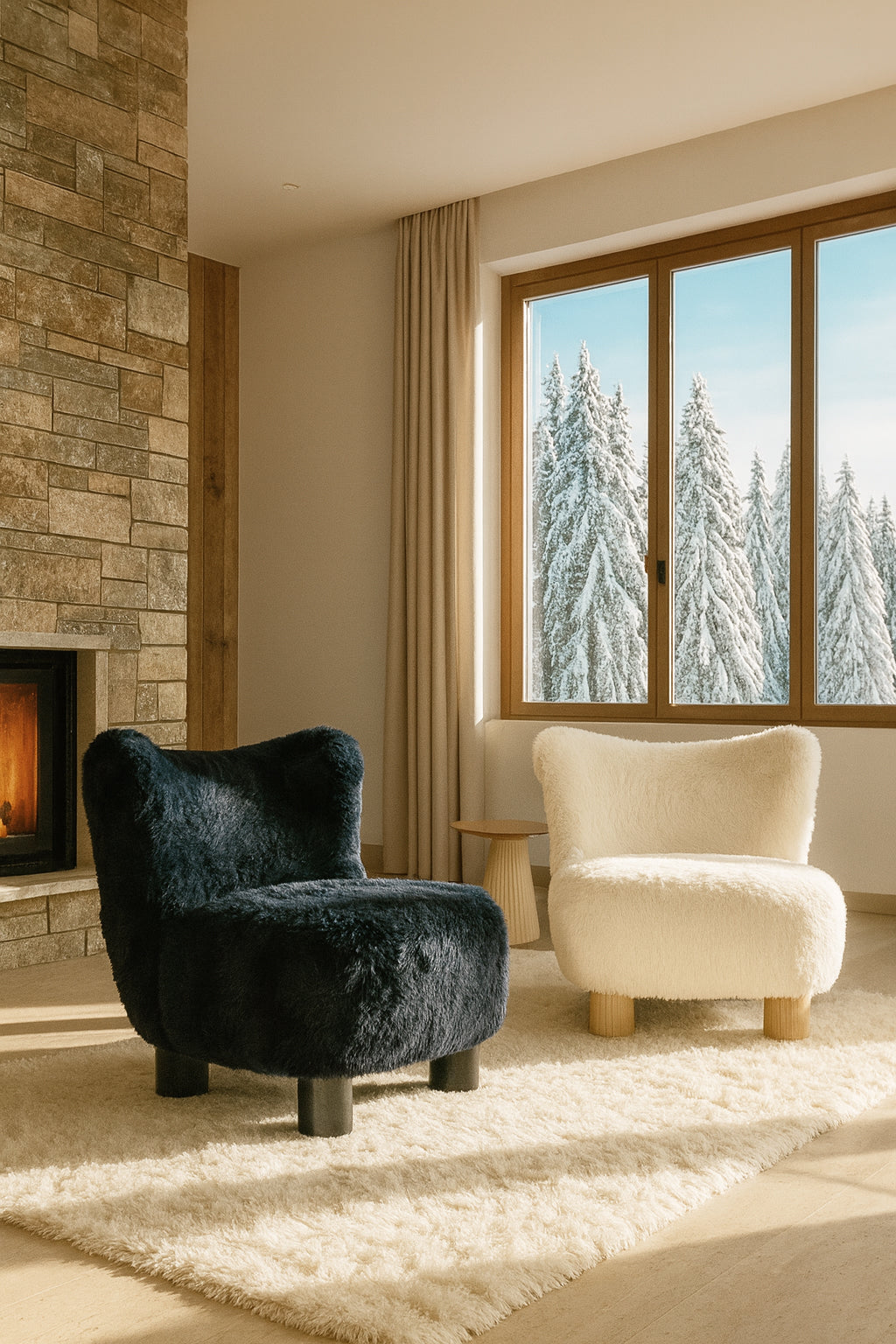 Artic Armchair In Blue Synthetic Fur