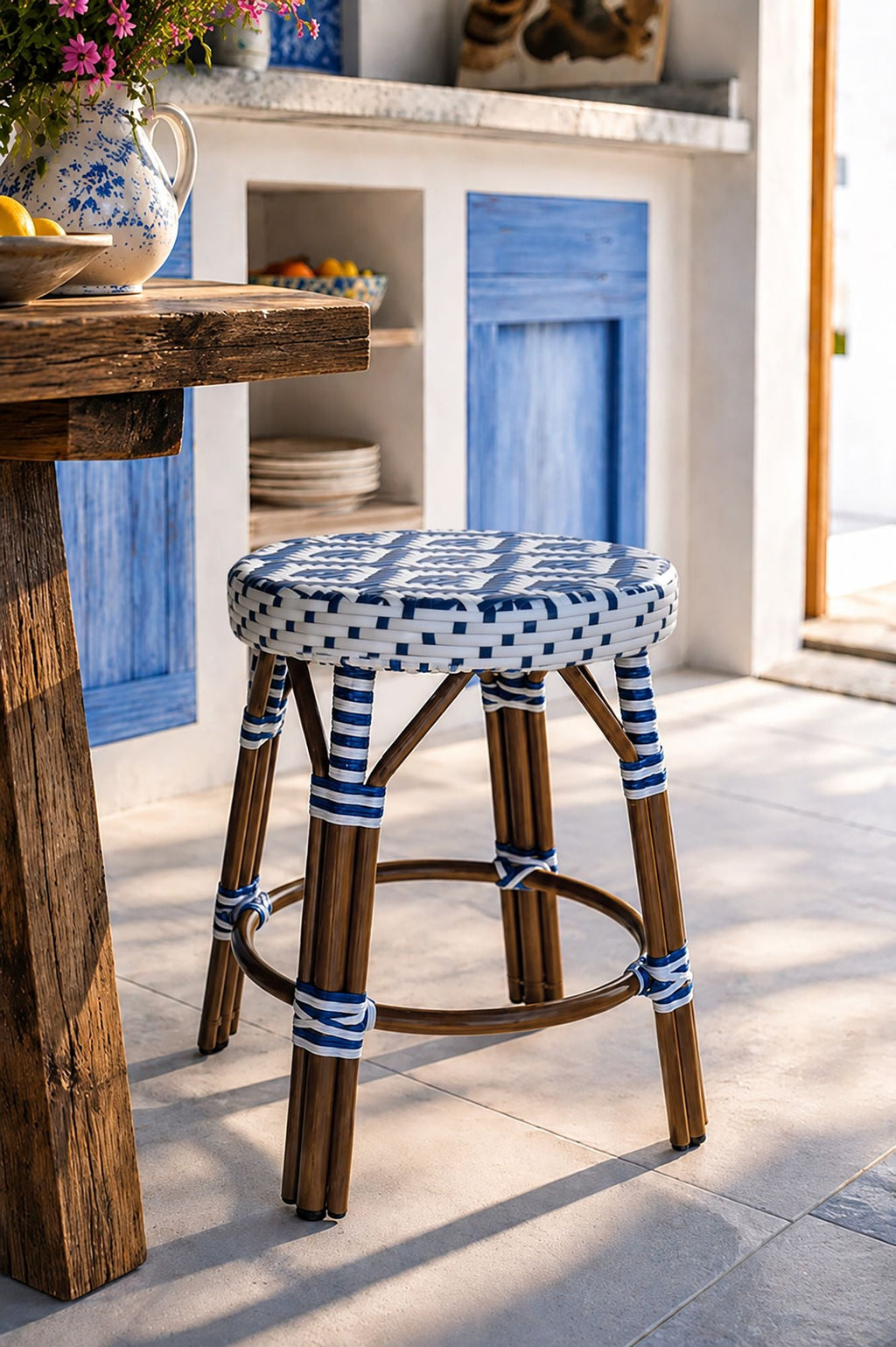 Scala - Tabouret Tressé - Alu Aspect Rotin - Bleu