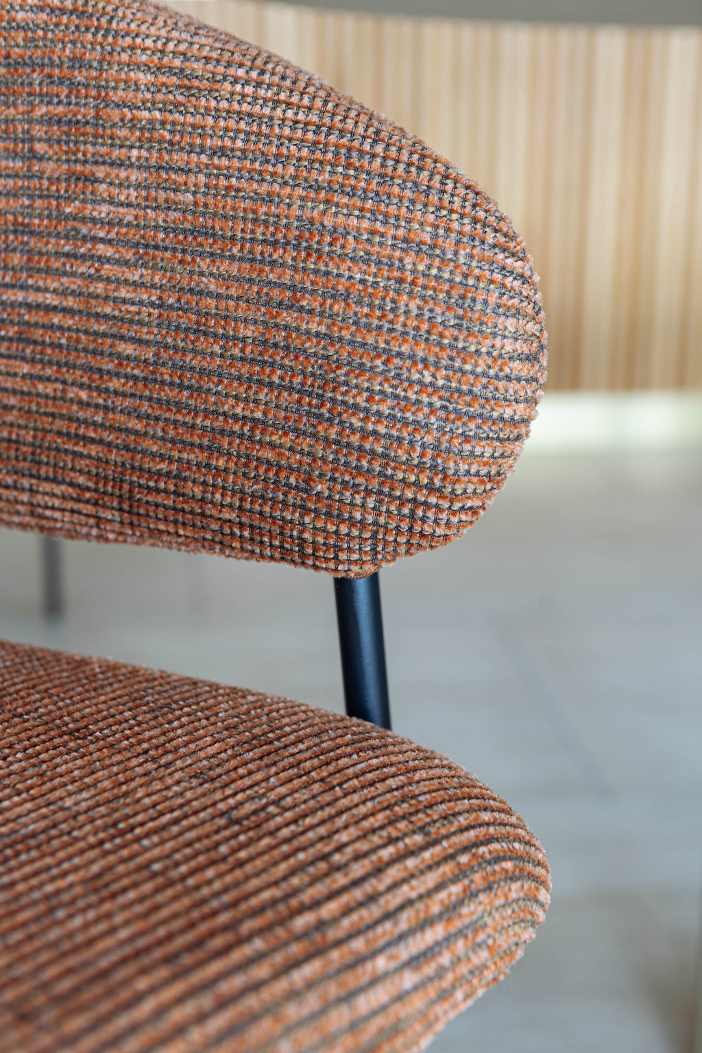 Eros - Lot 2 Fauteuils De Table - Tissu Tweed/Metal - Brique/Noir