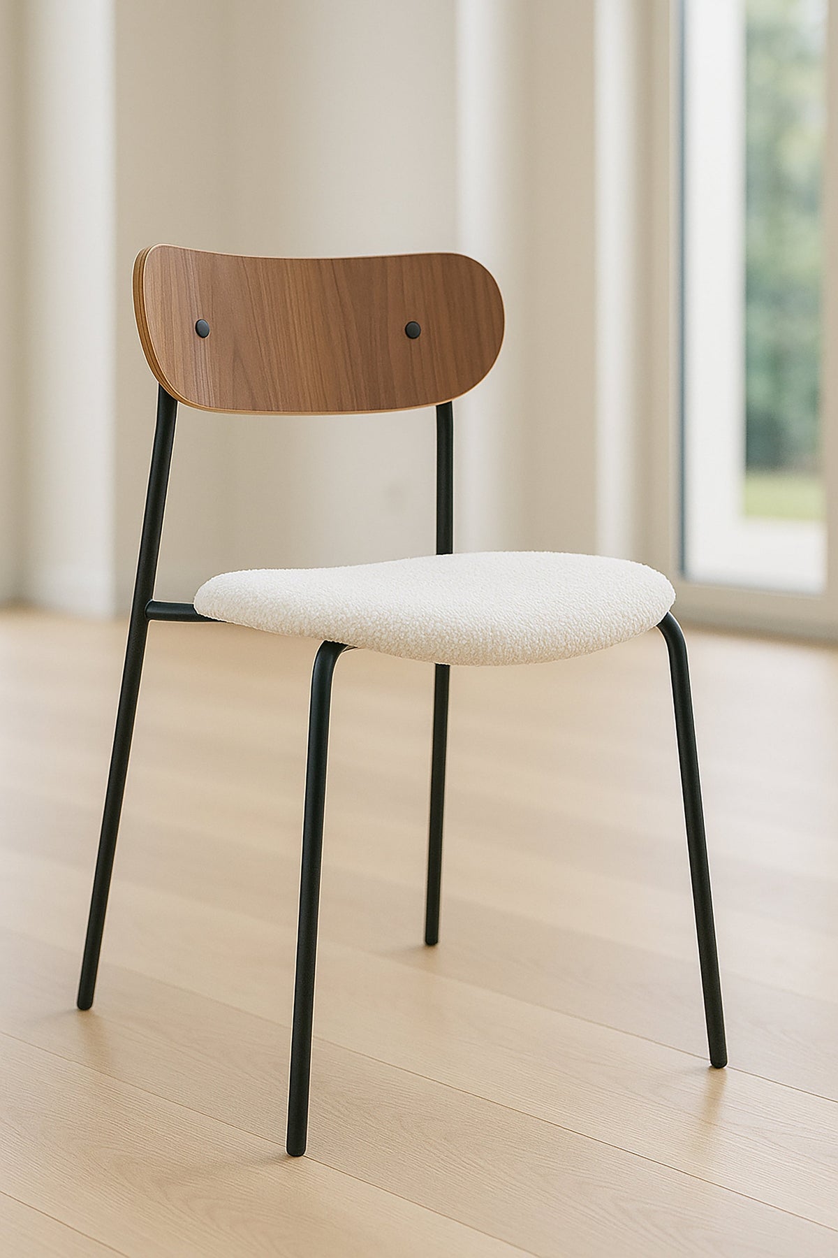 Gaston - Lot 2 Chaises - Bouclette/Métal/Bois - Écru