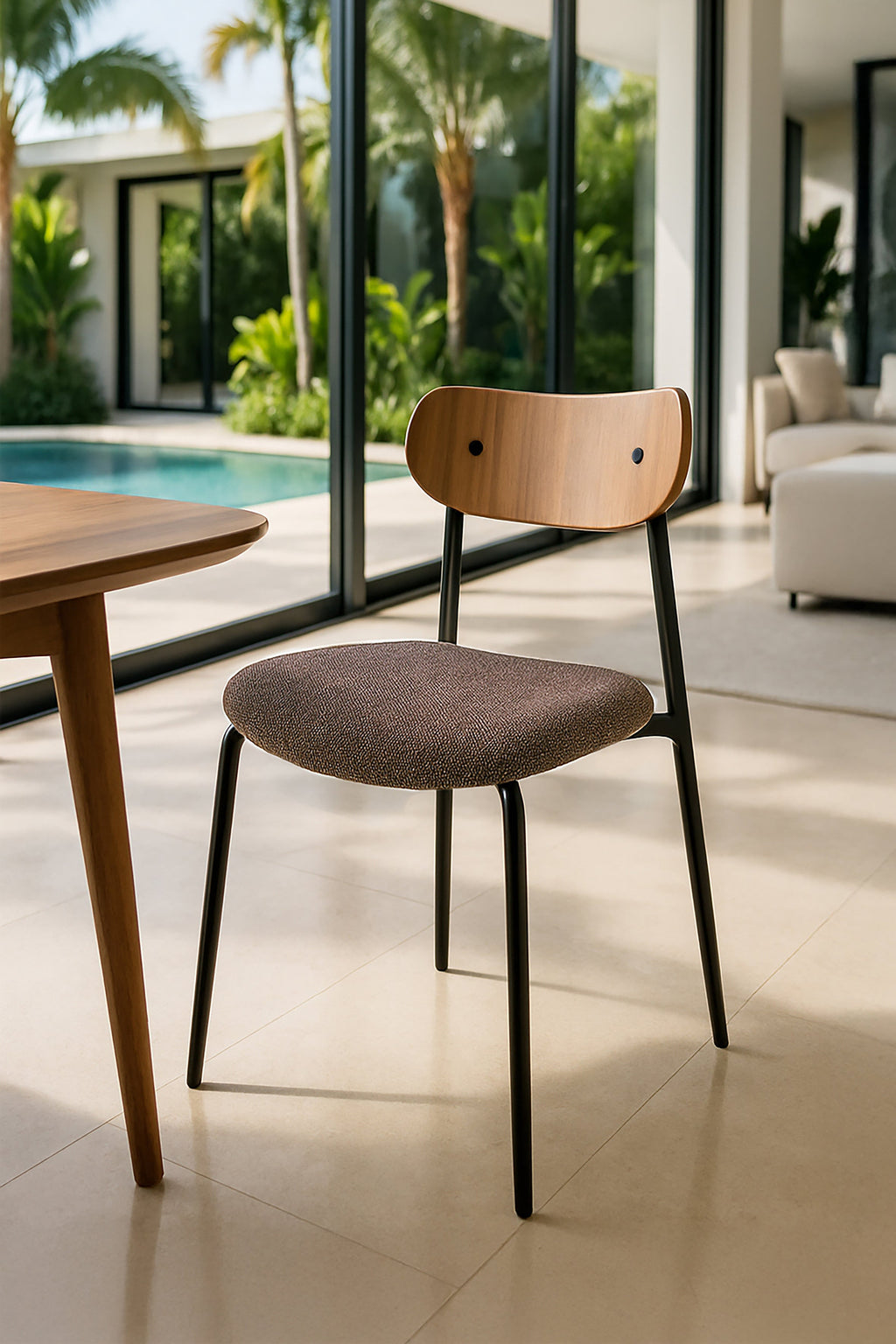 Set Of 2 Gaston Chairs - Chestnut Bouclette Fabric