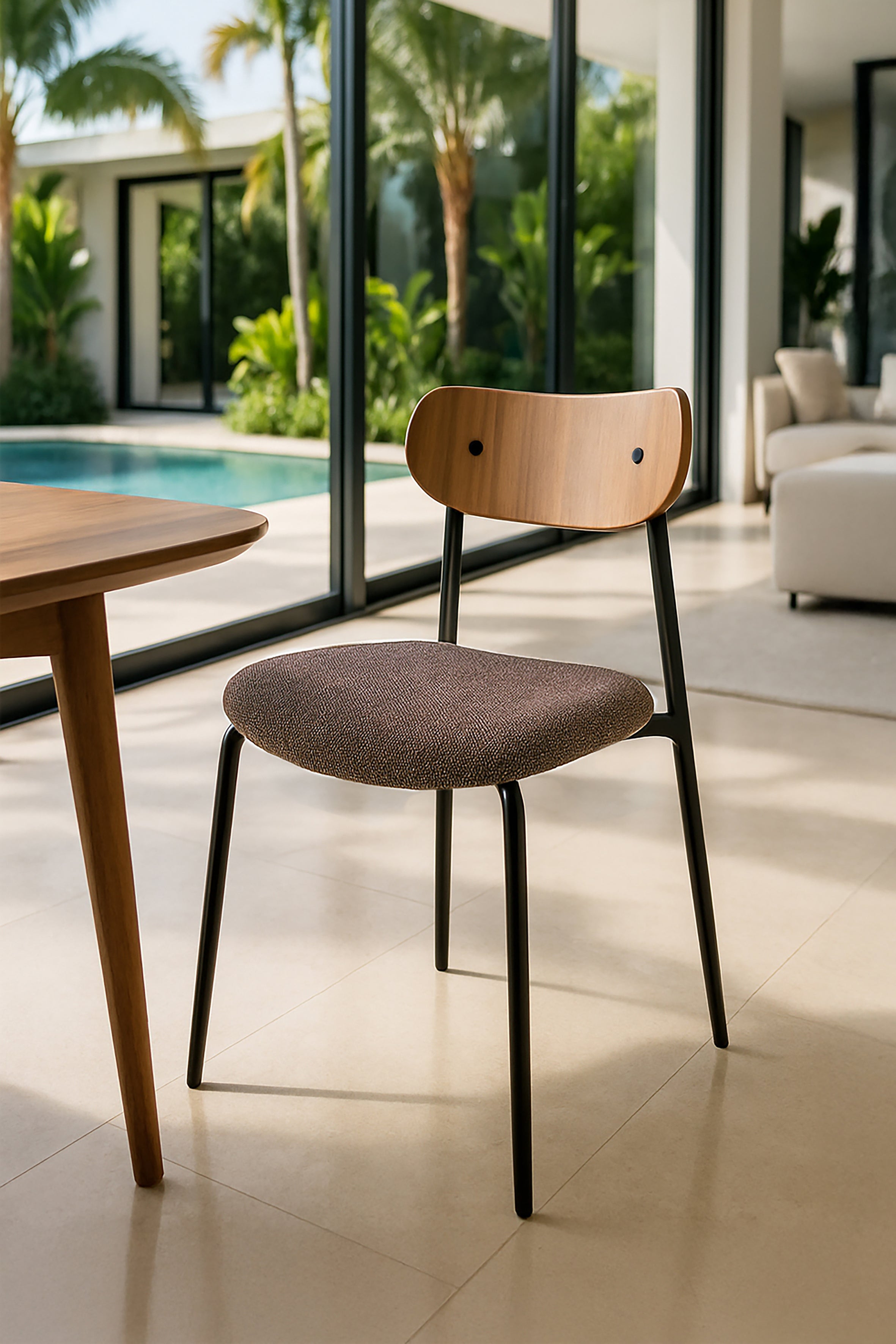 Set Of 2 Gaston Chairs - Chestnut Bouclette Fabric