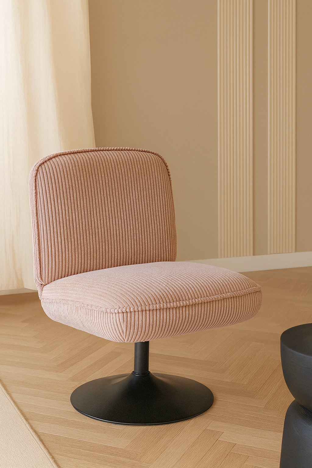 Sillón giratorio Funky - Pana - Rosa con patas de metal negro
