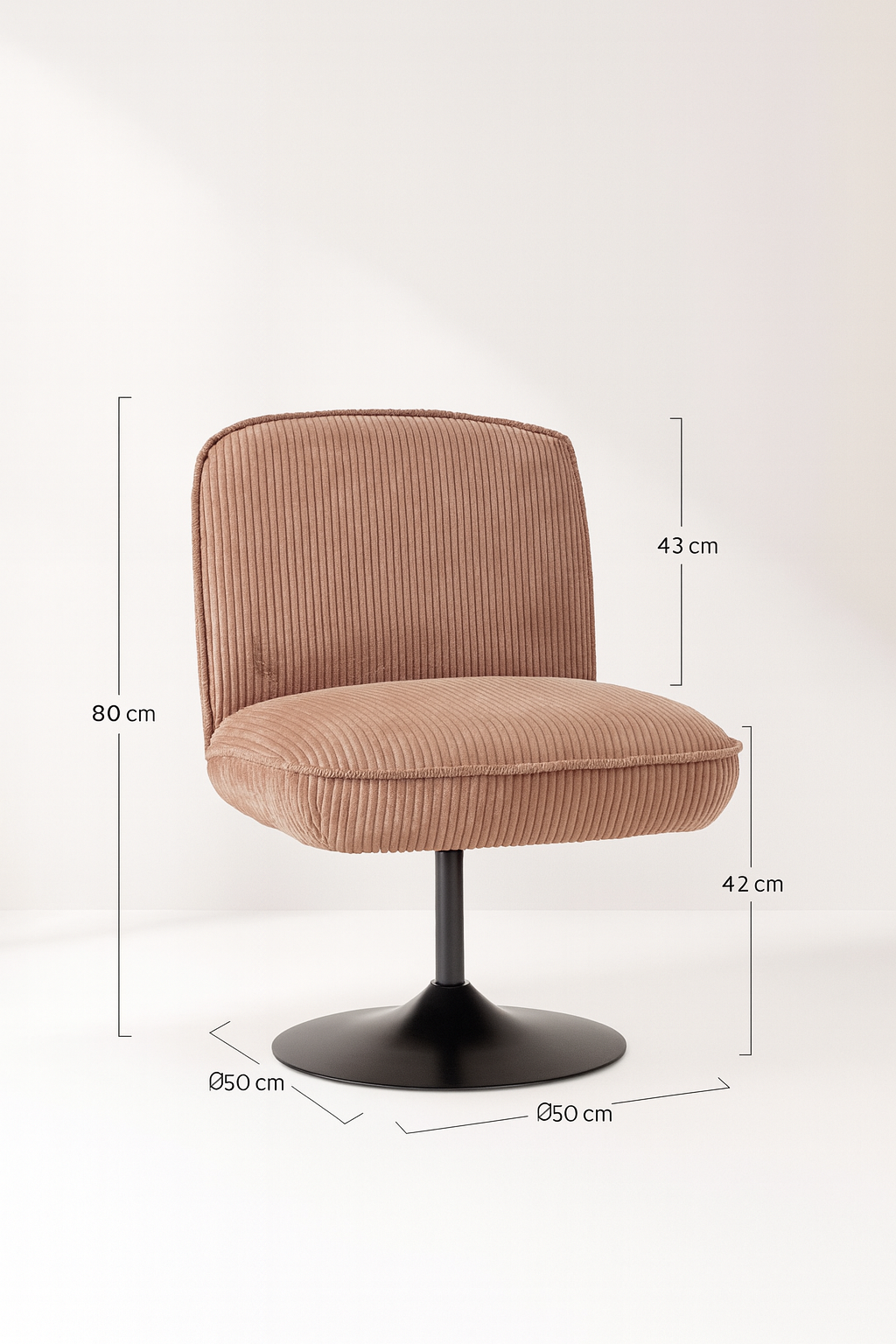 Sillón giratorio Funky - Pana - Rosa con patas de metal negro
