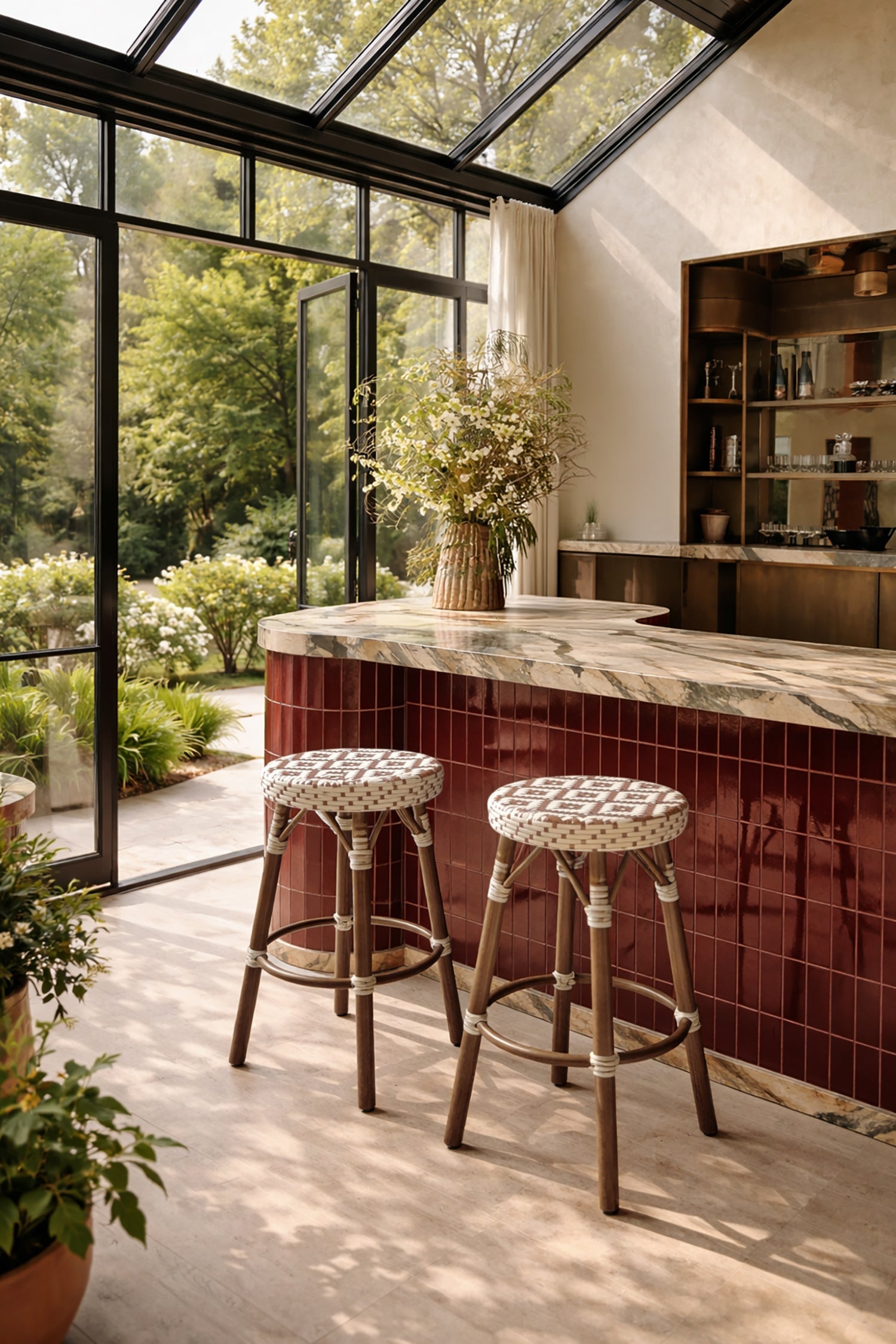 Scala - Tall Bar Stool - Alu Rattan-Effect/Textilene - Hazelnut