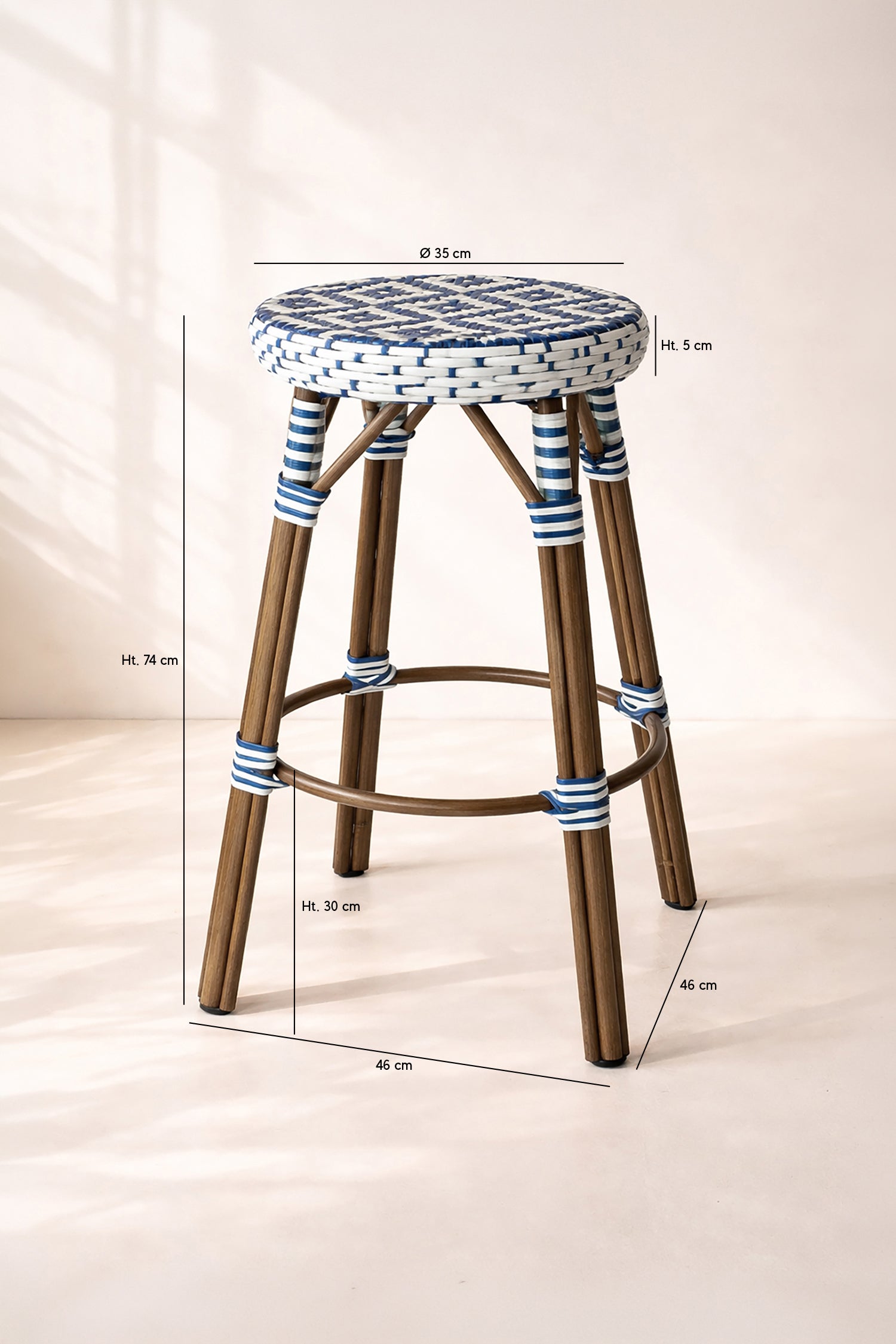 Scala - Tabouret De Bar Haut - Alu Aspect Bambou/Textilene - Bleu