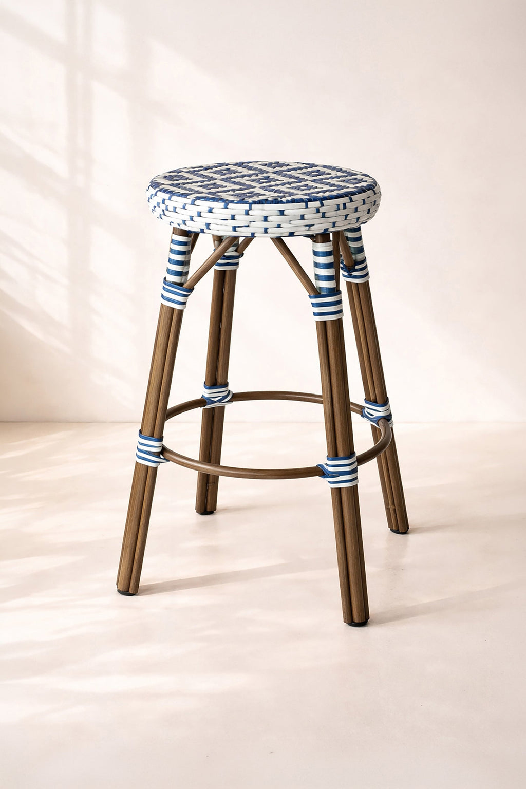 Scala - Tabouret De Bar Haut - Alu Aspect Bambou/Textilene - Bleu