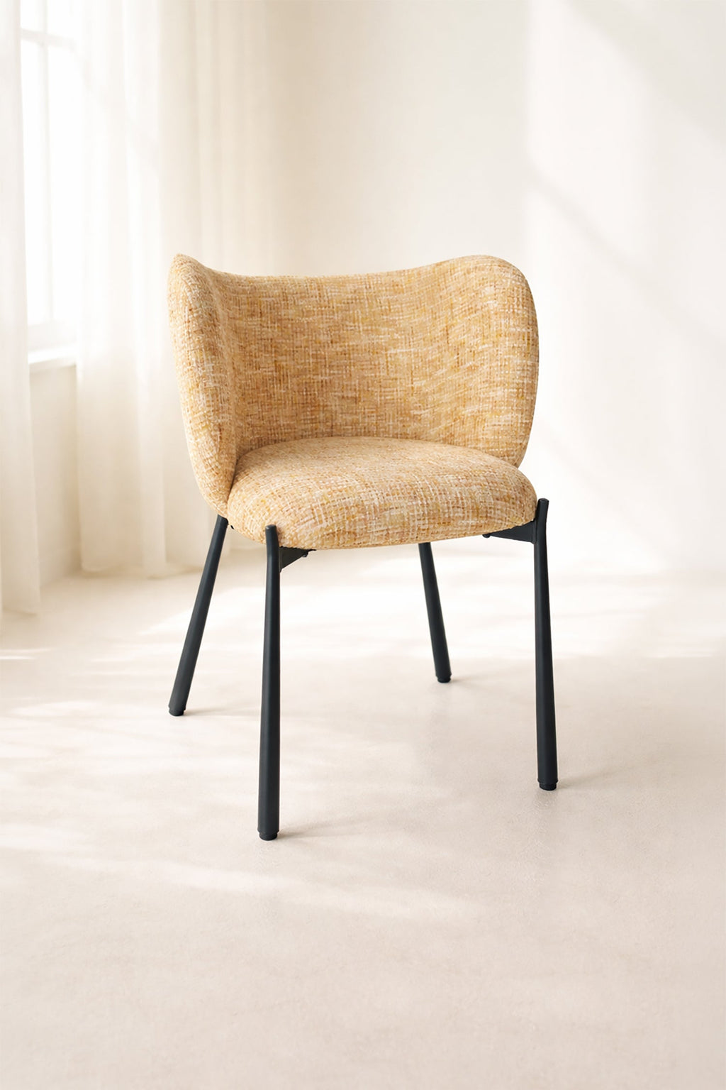 Suzan - Lot 2 Fauteuils De Table - Tissu Tweed/Métal - Ocre/Noir