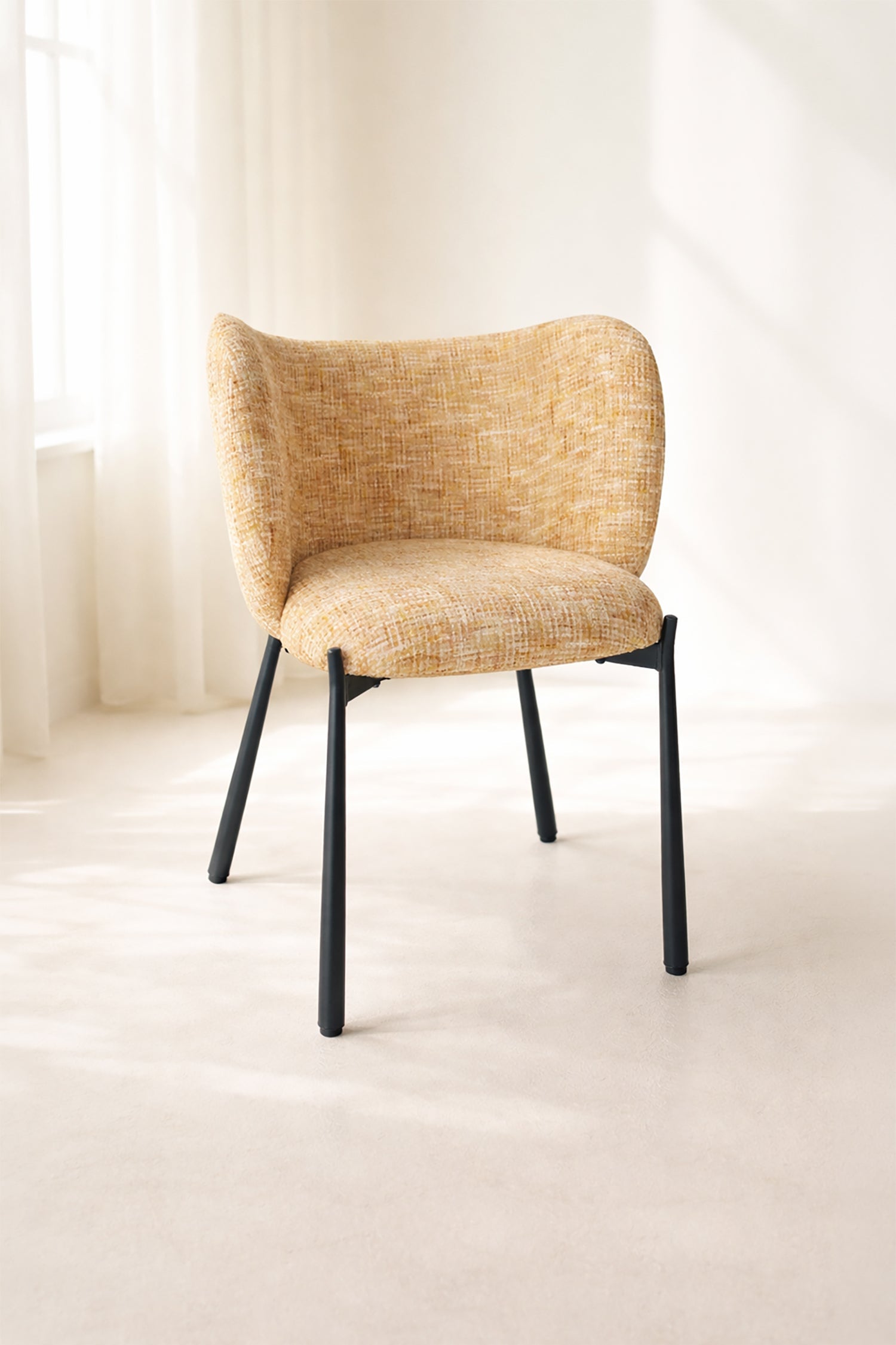 Suzan - Lot 2 Fauteuils De Table - Tissu Tweed/Métal - Ocre/Noir